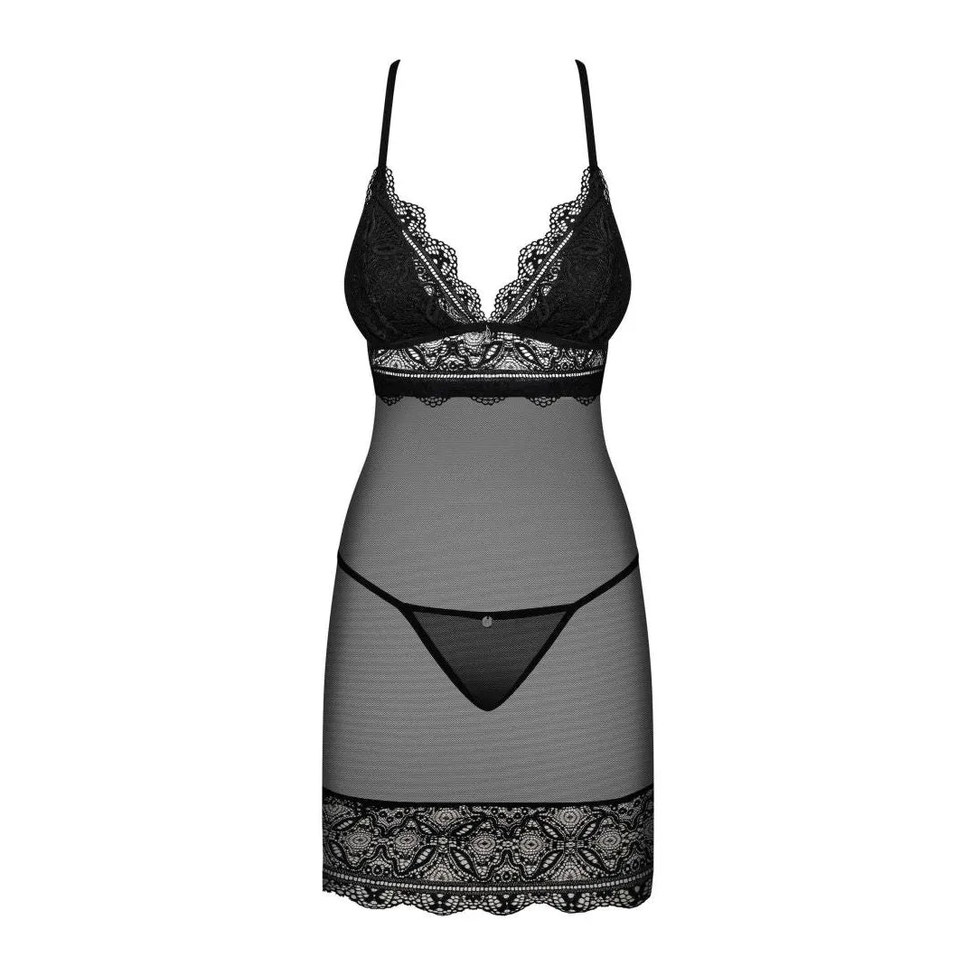 nuisette noire sexy Renelia soutien gorge rembourré bretelles réglables fermeture ajustable parure bijoux translucide délicate string assorti confortable