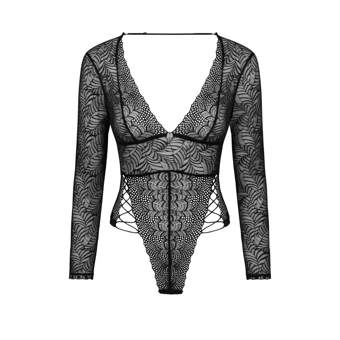 Teddy Merlys noir dentelle sexy laçage hanches pendentif élégant coupe ajustée tissu délicat confortable bandoulière réglable amovible fermeture entrejambe