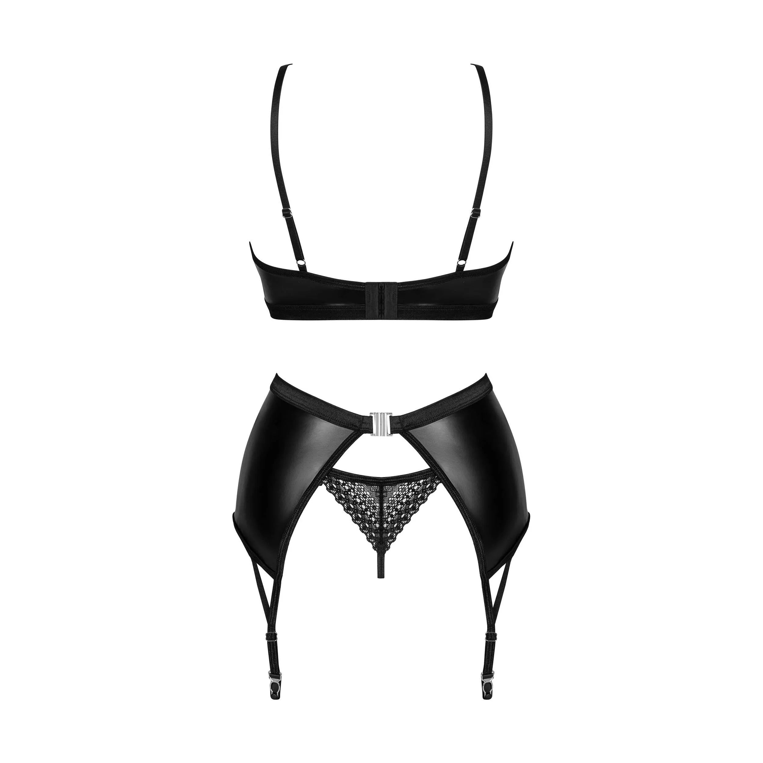 Norides ensemble lingerie noir trois pièces dentelle brillant soutiengorge string portejarretelles armatures maintien bretelles réglables élégant séduisant confort tailles glamour