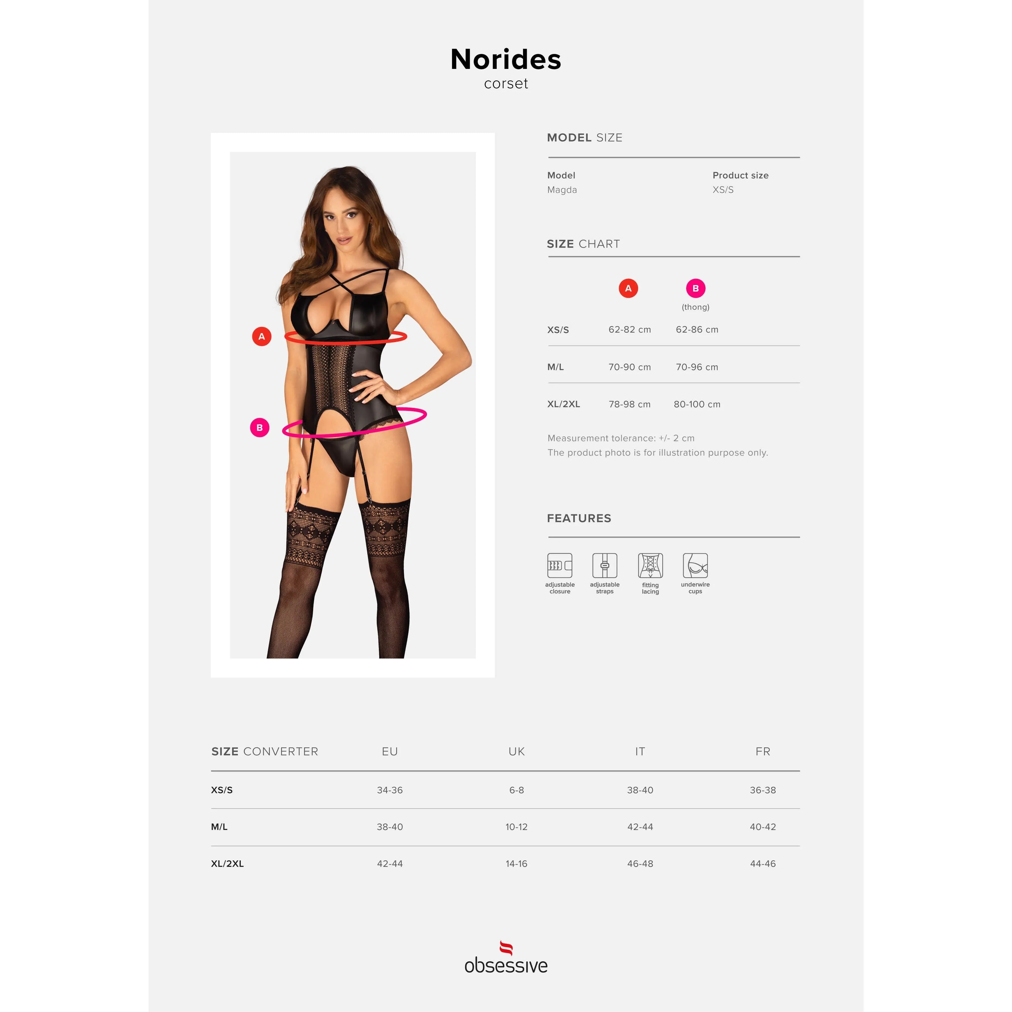 Corset string noir Norides en dentelle et latex, bretelles réglables, armatures confortables, pendentif argent, silhouette...