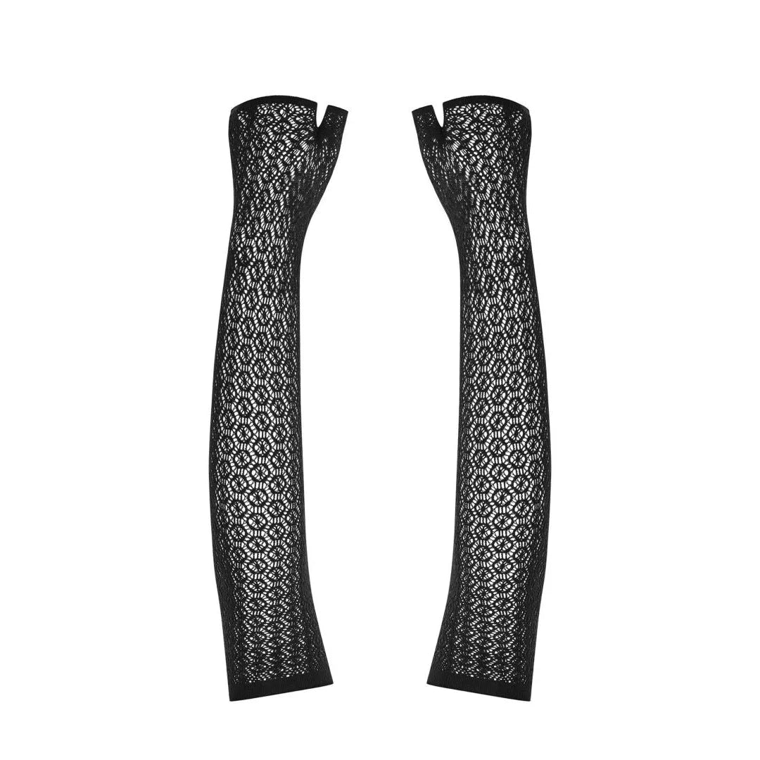 Gants noirs longs en dentelle extensible, élégants et mystérieux, parfaits pour soirées romantiques et tenues séduisantes.