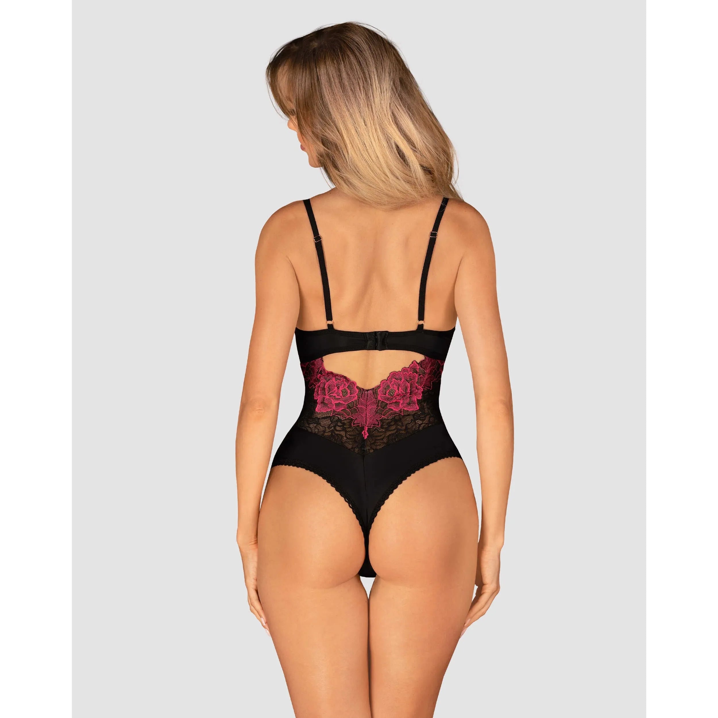 Body Rosenty noir, dentelle florale délicate, bretelles réglables, design sculptant, élégance sensuelle, lingerie femme.