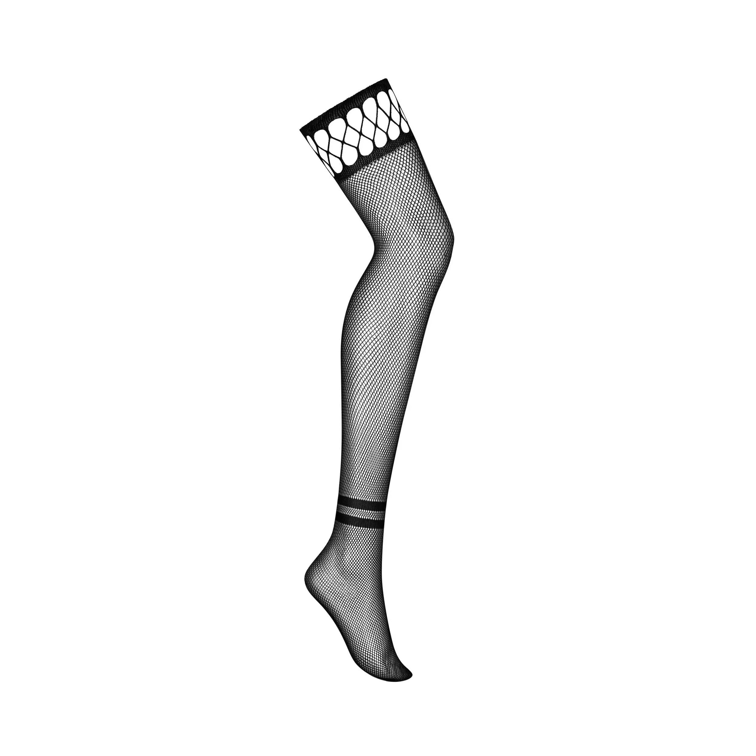 Bas jarretelles noirs large maille, design séduisant et élégant, polyamide élasthanne, modèle S826.