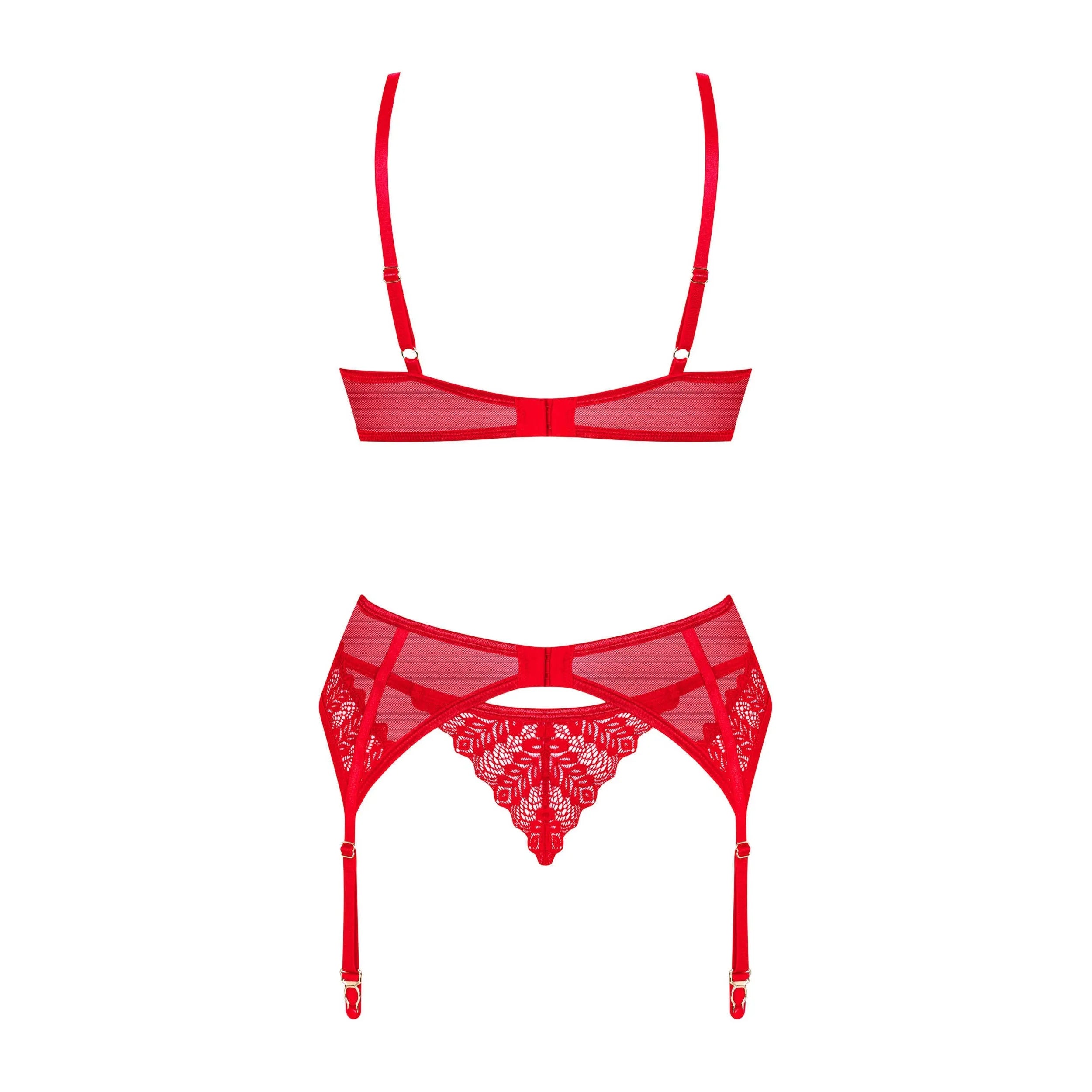 Ingridia ensemble lingerie rouge trois pièces sexy dentelle ajustable pendentif brillant rembourré armatures soutien gorge porte jarretelles tanga bretelles réglables