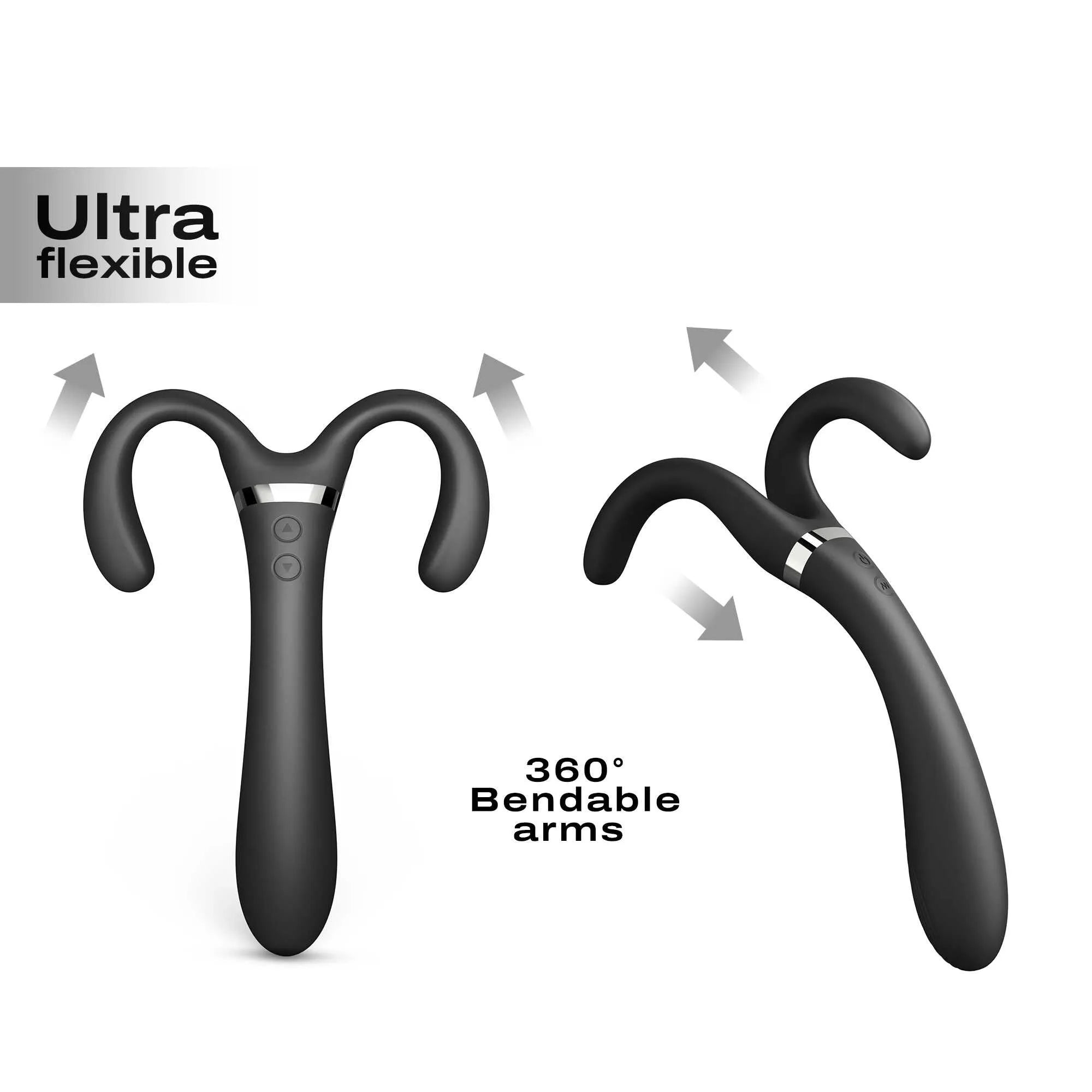 Vibromasseur Infinite Joy Noir bras pliable 360 triple moteur waterproof rechargeable silicone