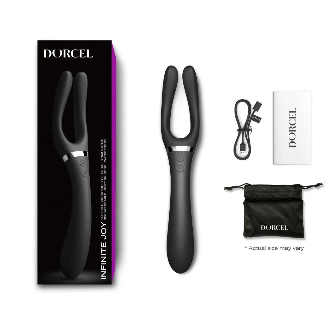 Vibromasseur Infinite Joy Noir bras pliable 360 triple moteur waterproof rechargeable silicone