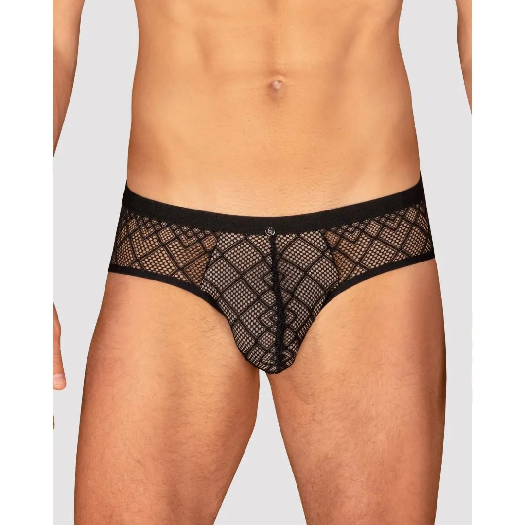 Severio Jockstrap noir motif géométrique ouvert fesses tissu doux élastique