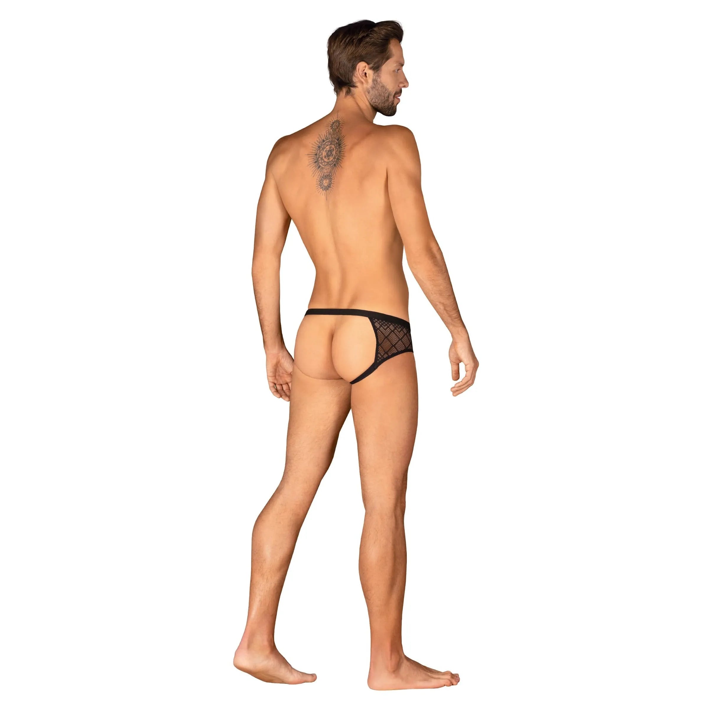 Severio Jockstrap noir motif géométrique ouvert fesses tissu doux élastique