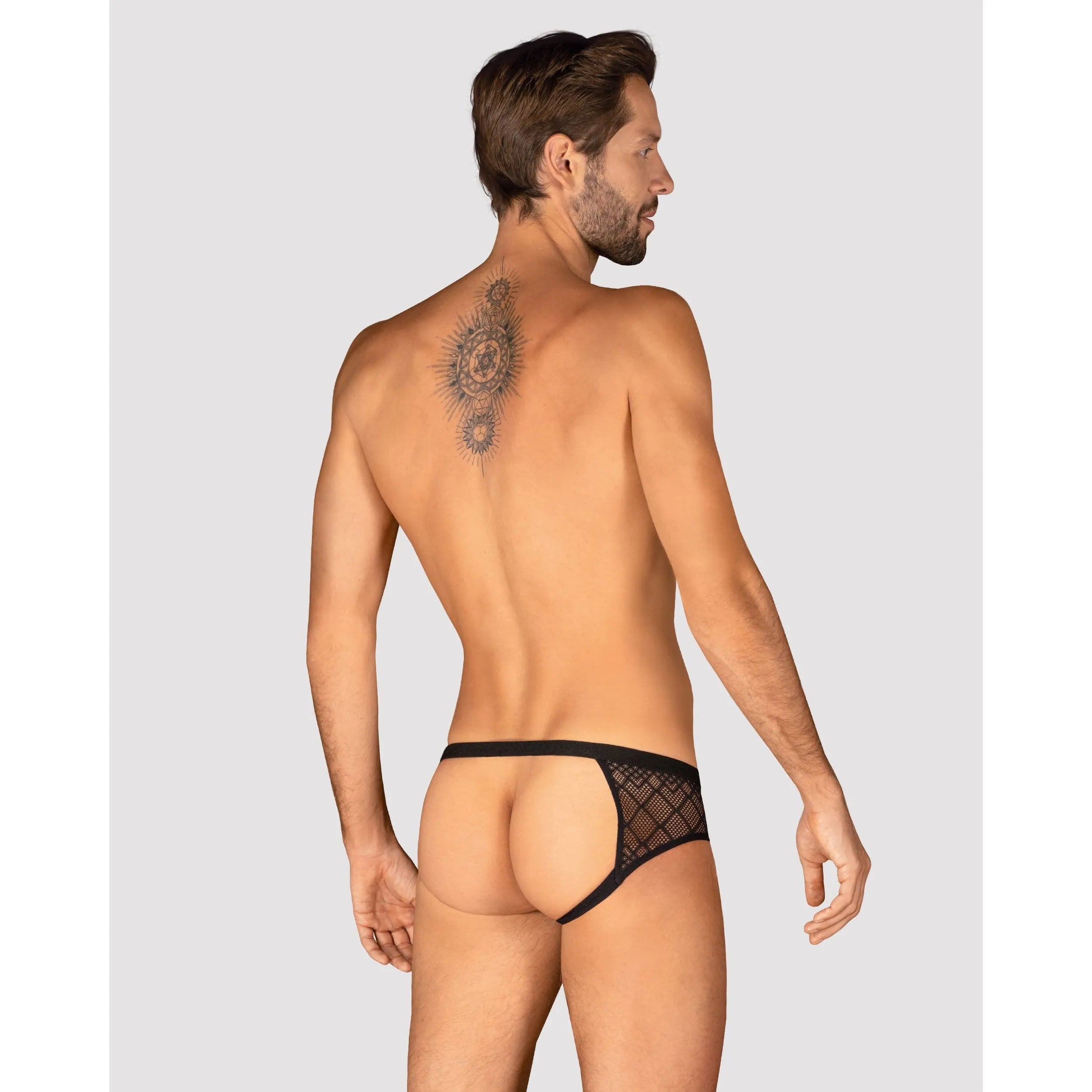 Severio Jockstrap noir motif géométrique ouvert fesses tissu doux élastique