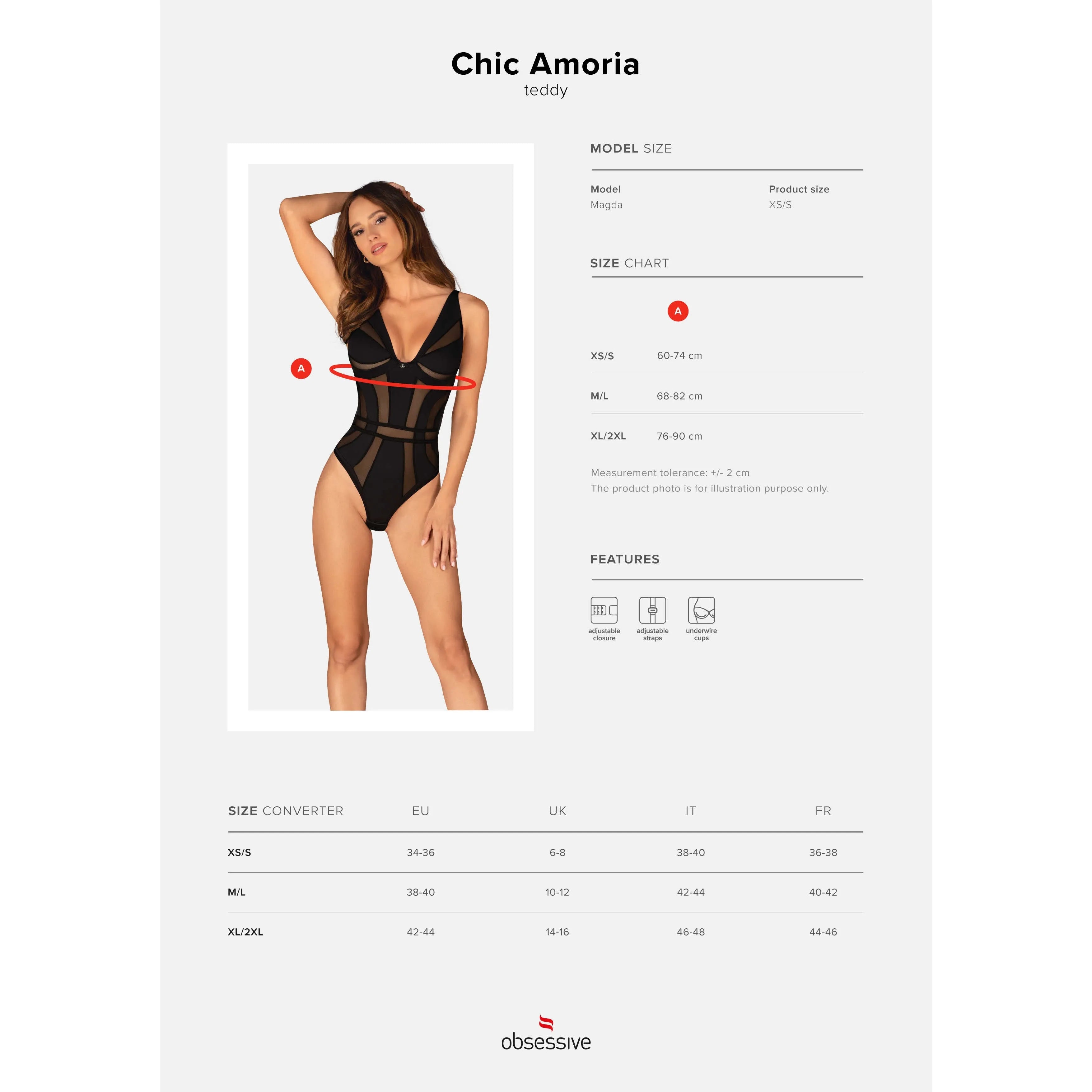 Body noir Chic Amoria avec bretelles réglables, armatures, pendentif argent, silhouette sculptante, confort extensible.
