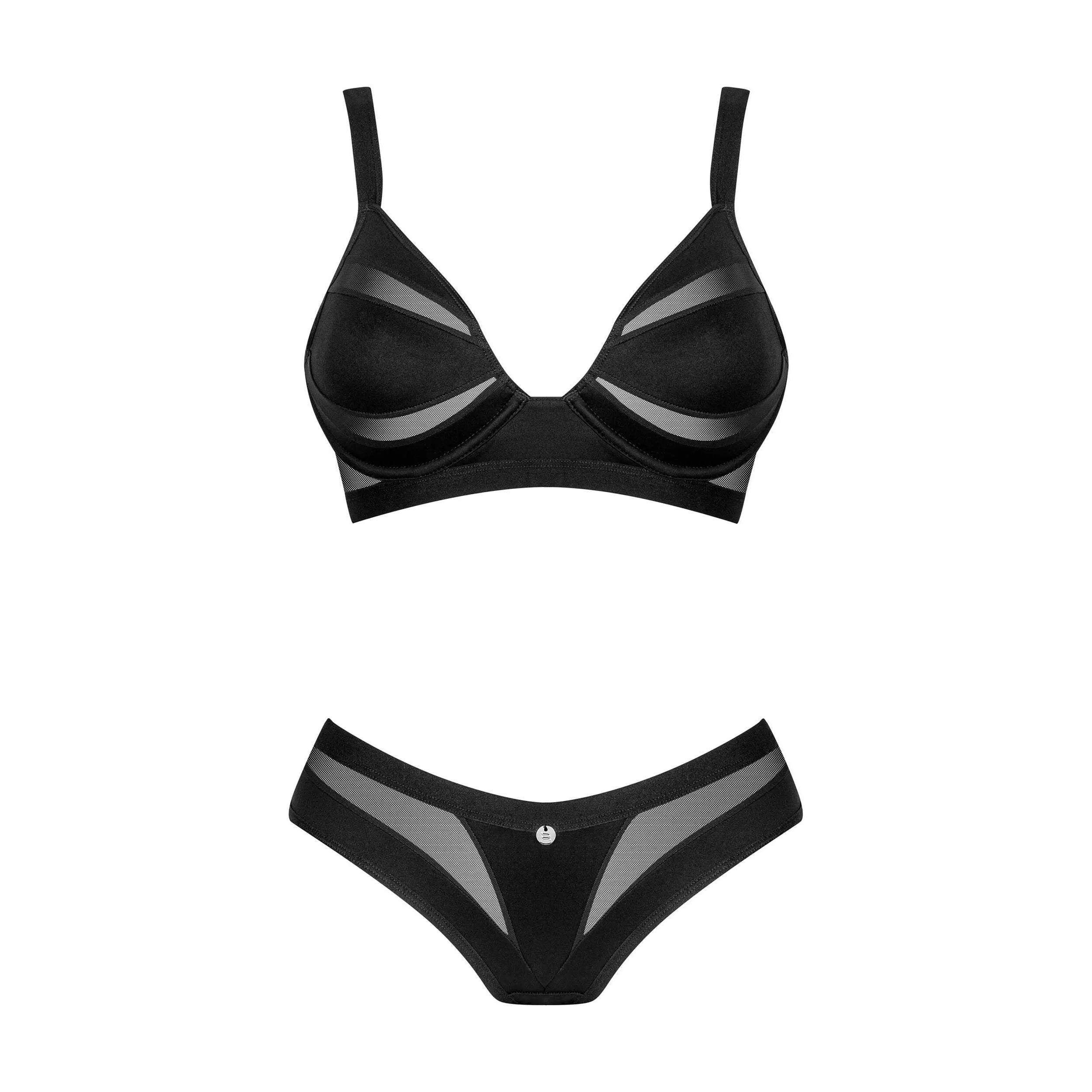 Ensemble lingerie noir Chic Amoria, soutien-gorge et culotte confort, armatures subtiles, bretelles réglables, pendentif.