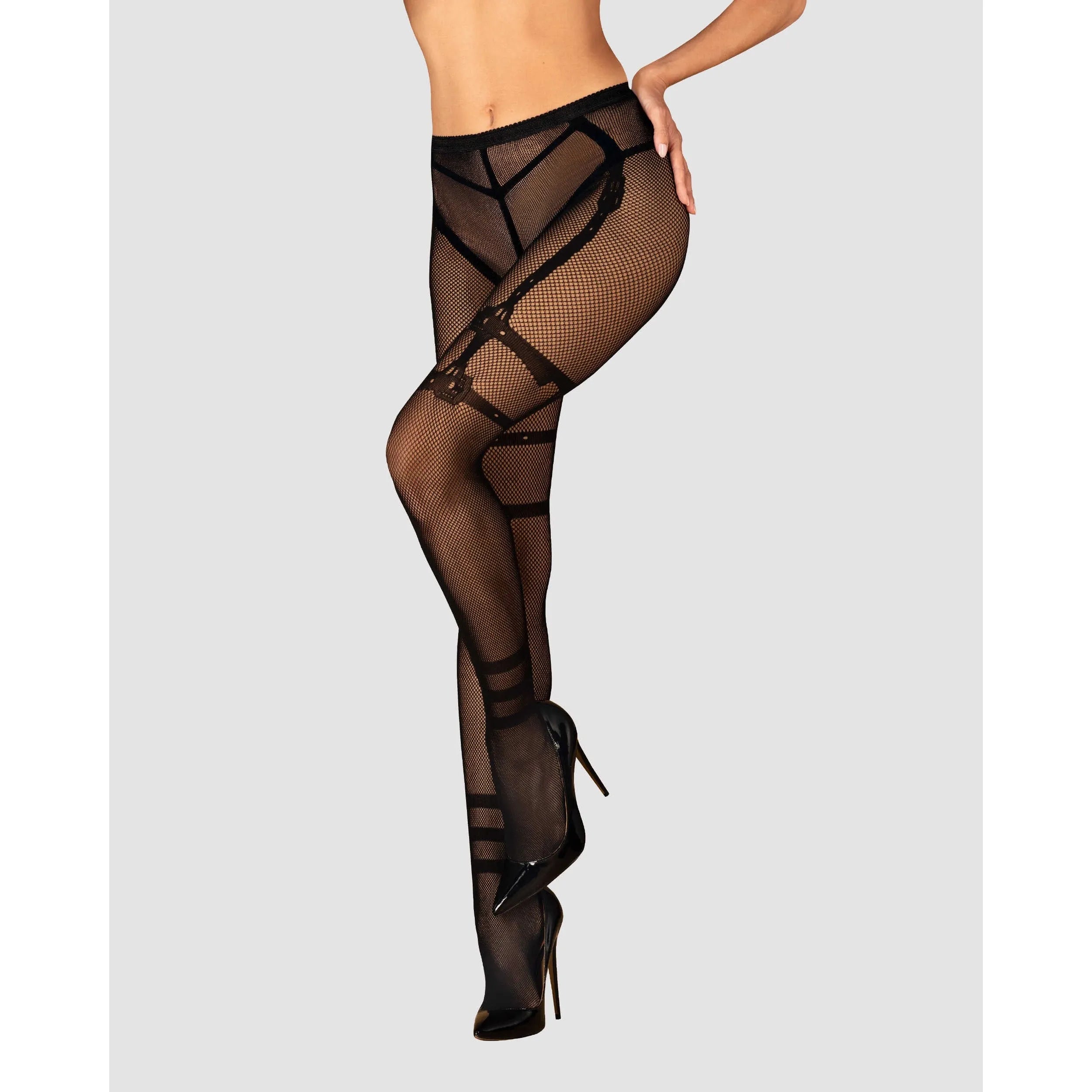 S123 Collants noirs sexy ouverts motifs ceintures tissu élastique romantique