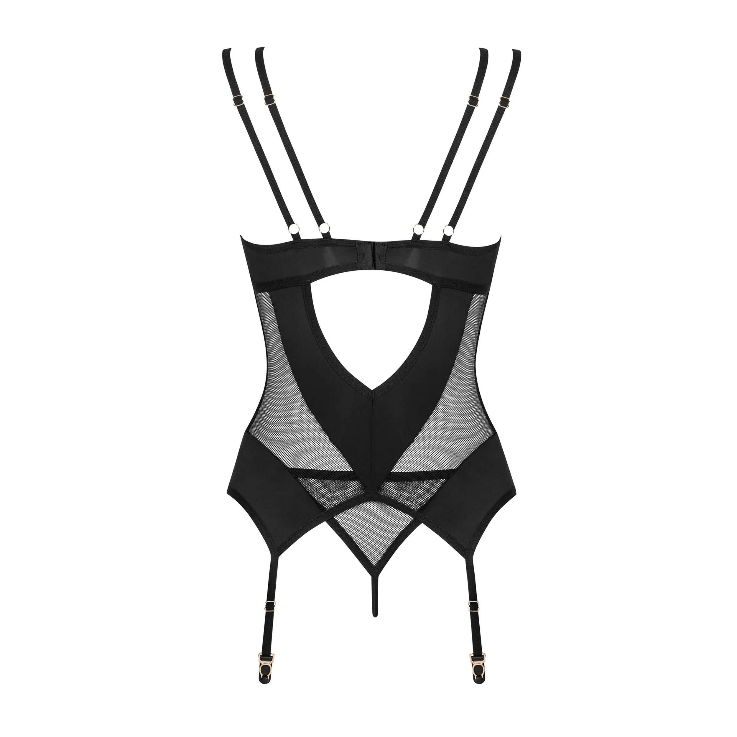 Nesari corset string noir doux maille transparente jarretelles intégrées sangles réglables armatures élégant pendentif brillant sensualité raffinée confort tailles variées