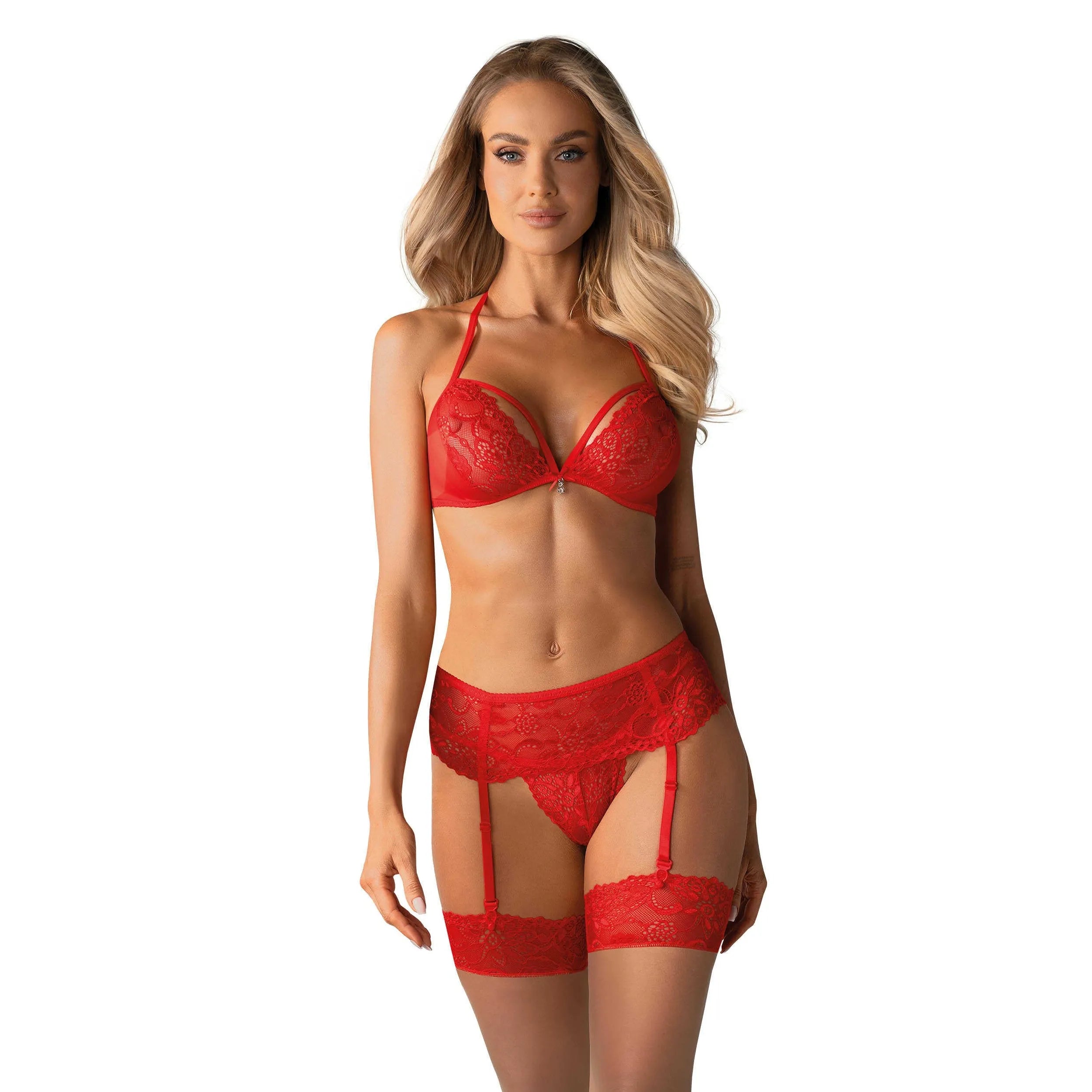 ensemble lingerie rouge dentelle maille bijoux charme sexy femme sensualité glamour sophistiquée érotique délicate séduisante confortable