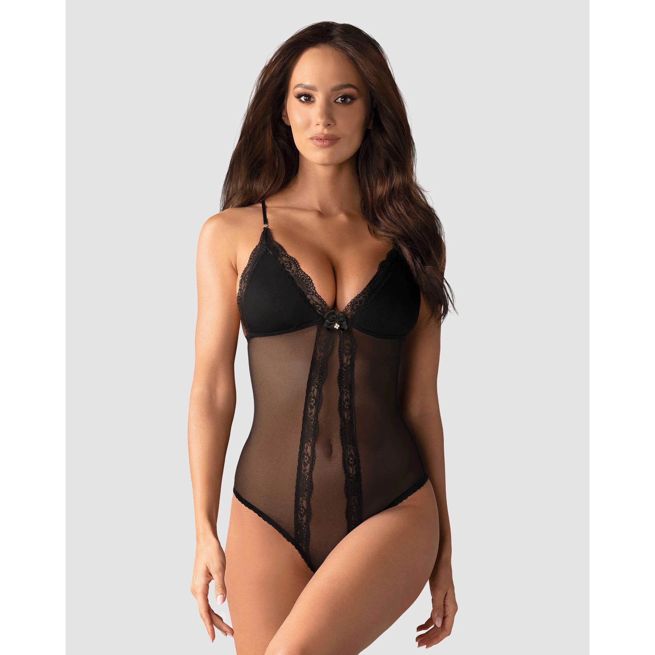 Body noir bijou brillant, entrejambe ouvert, polyamide élasthanne, élégant et sensuel, confort extensible.