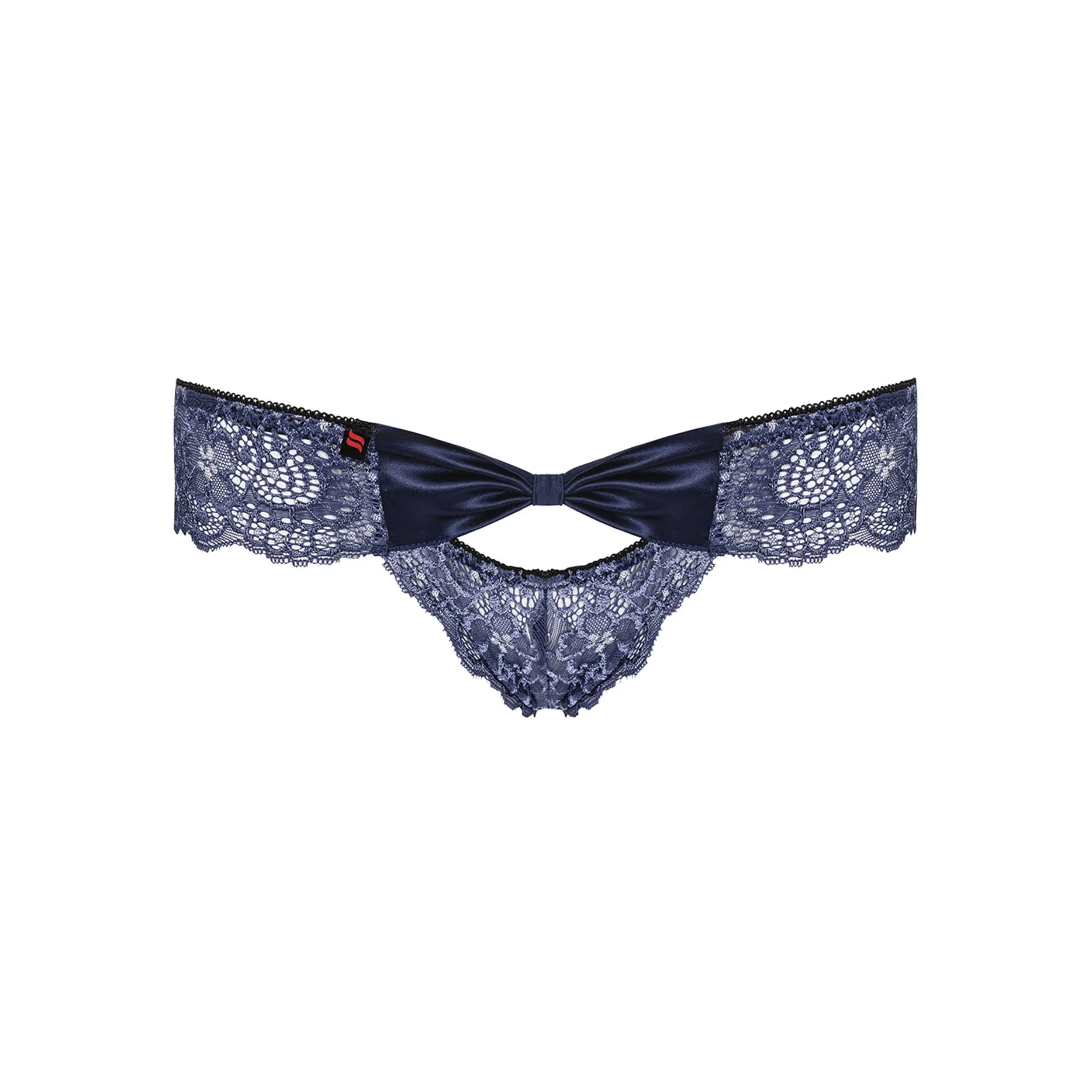 Culotte en satin bleu avec dentelle élégante, noeud décoratif, design séduisant et confortable pour sublimer les courbes.
