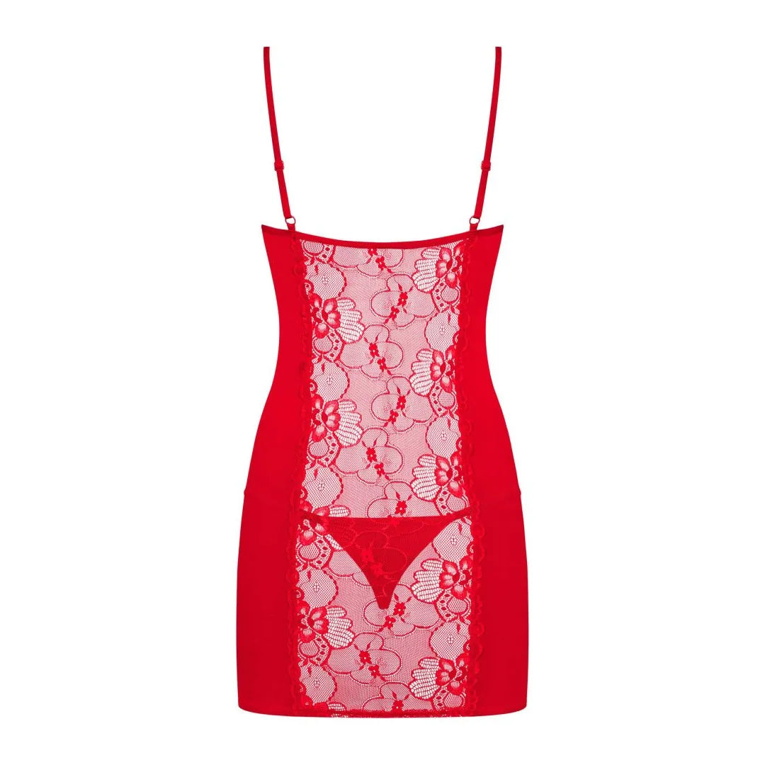 Heartina nuisette rouge intense dentelle transparente raffinée bonnets armatures délicates strass coeur bretelles réglables maintien optimal tissu extensible string assorti
