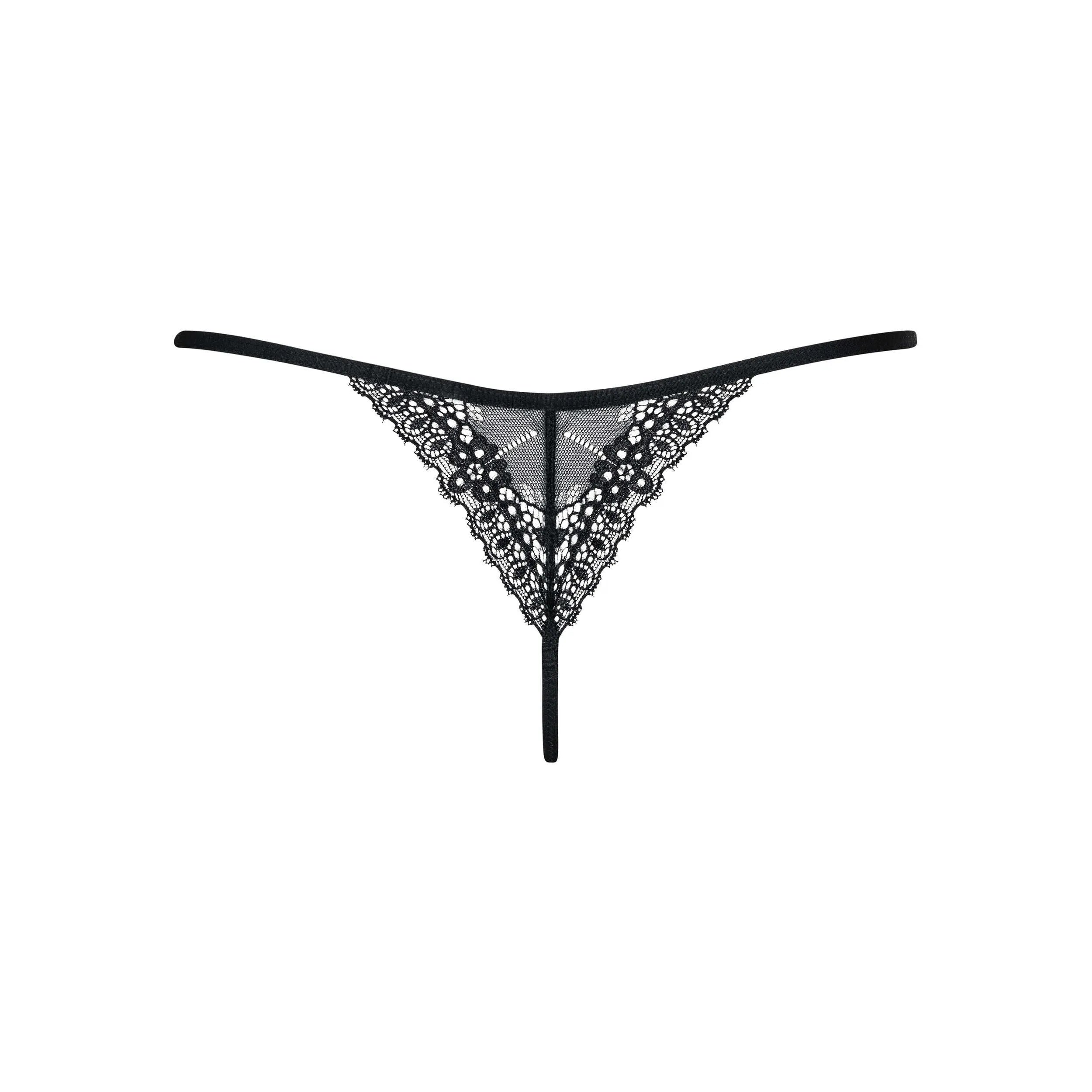 string dentelle noir motifs floraux broderie arrière subtile sensuelle élégante polyamide élasthanne confort maintien douceur invisible