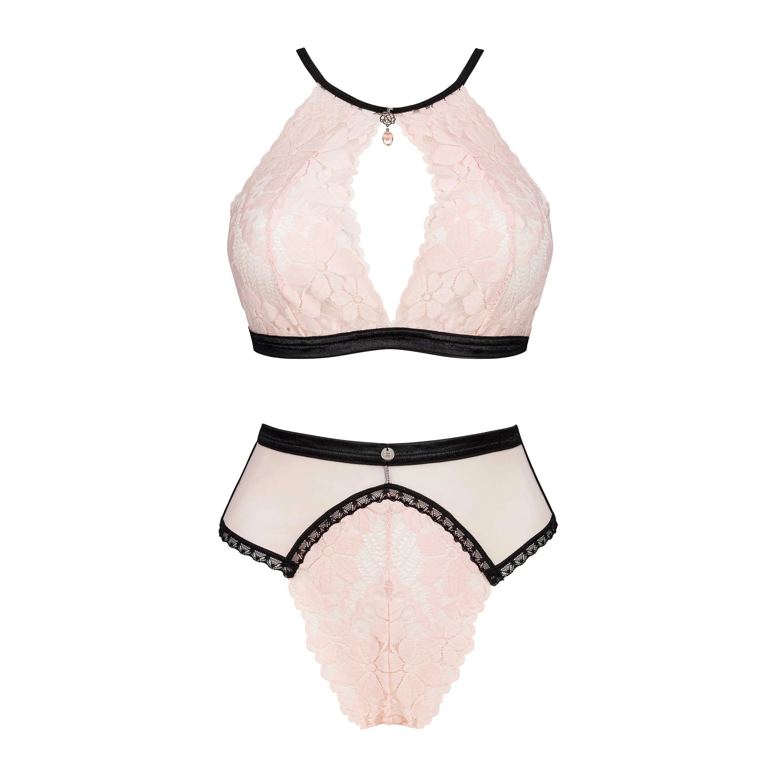 Lilines ensemble lingerie dentelle féminine soutiengorge décolleté profond pendentif bijou culotte taille haute bretelles réglables matière douce élastique polyamide elasthanne