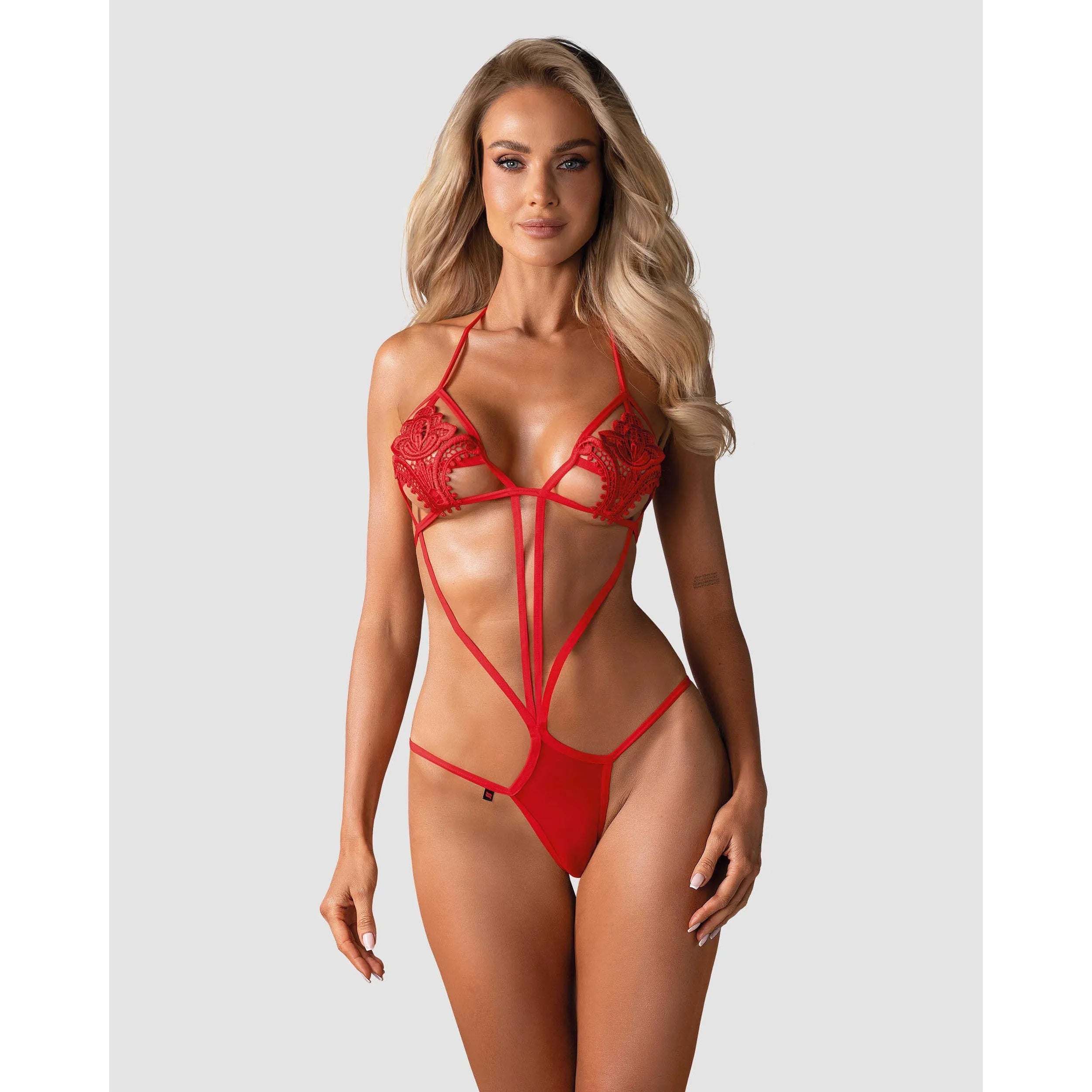 Body lingerie rouge broderie florale, fines lanières, design sexy et élégant, taille S M, pour occasions spéciales.