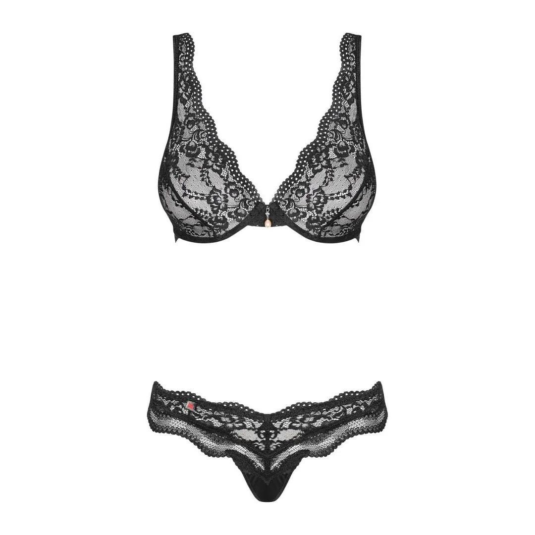 luvae ensemble lingerie noir dentelle soutiengorge armatures perle centrale ajustable maintien confortable élasthanne extensible sophistiquée féminine romantique