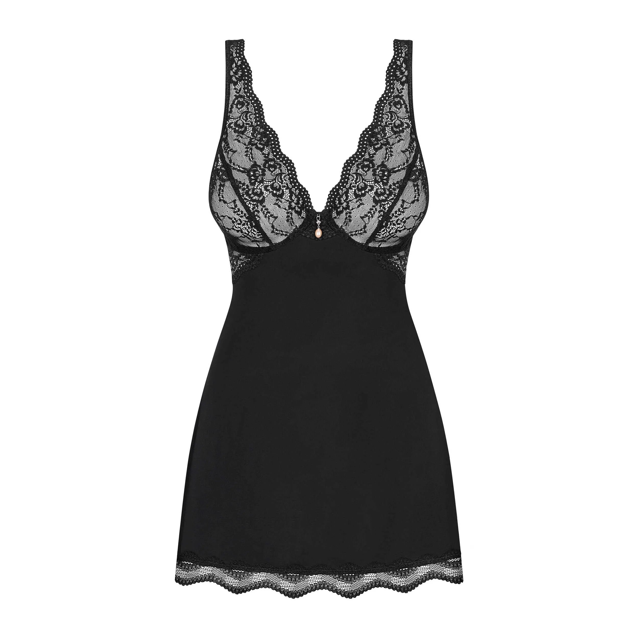 Nuisette Noir Raffiné Bijou Bonnets Bretelles Réglables Armatures Soutien Confort Elasthanne Tissu Extensible String Assorti Sexy Chic Séduction Ajustable Taille