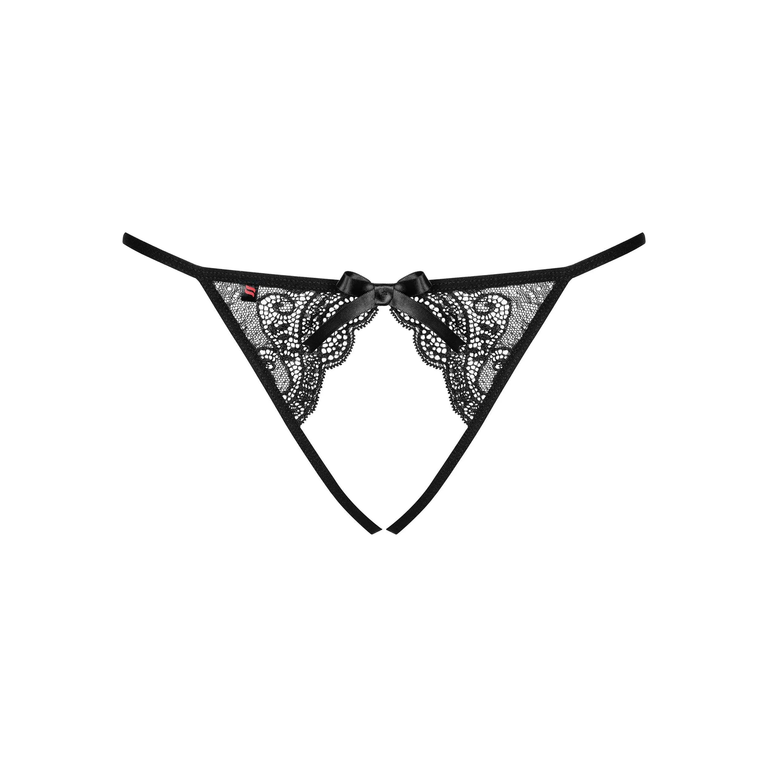 Culotte ouverte en dentelle noire, élastiques fins, design séduisant et élégant, polyamide et élasthanne, Miamor.