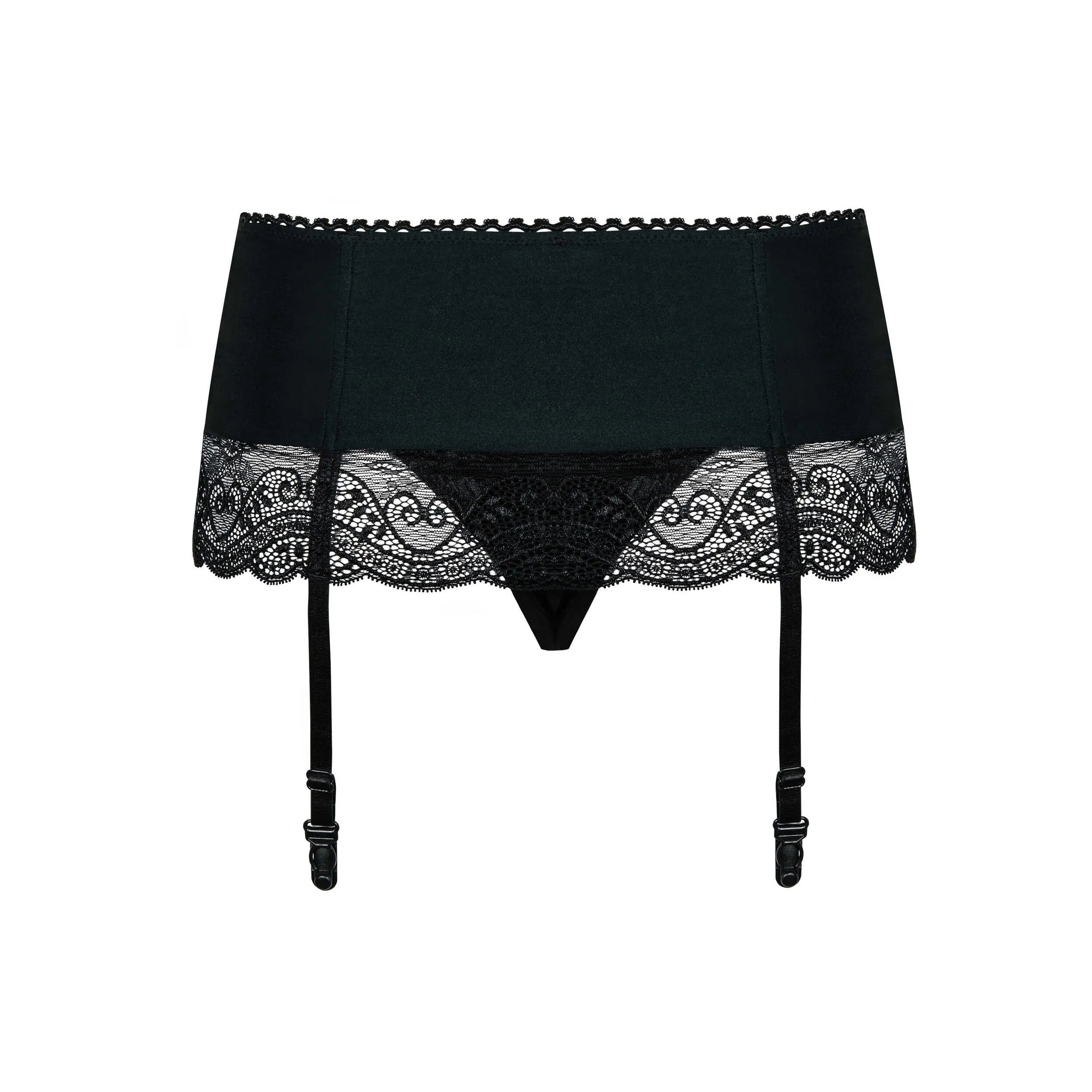 porte jarretelles noir dentelle fine sexy ajustable string assorti extensible échancré glamour sophistiqué élastique confortable réglable taille variée