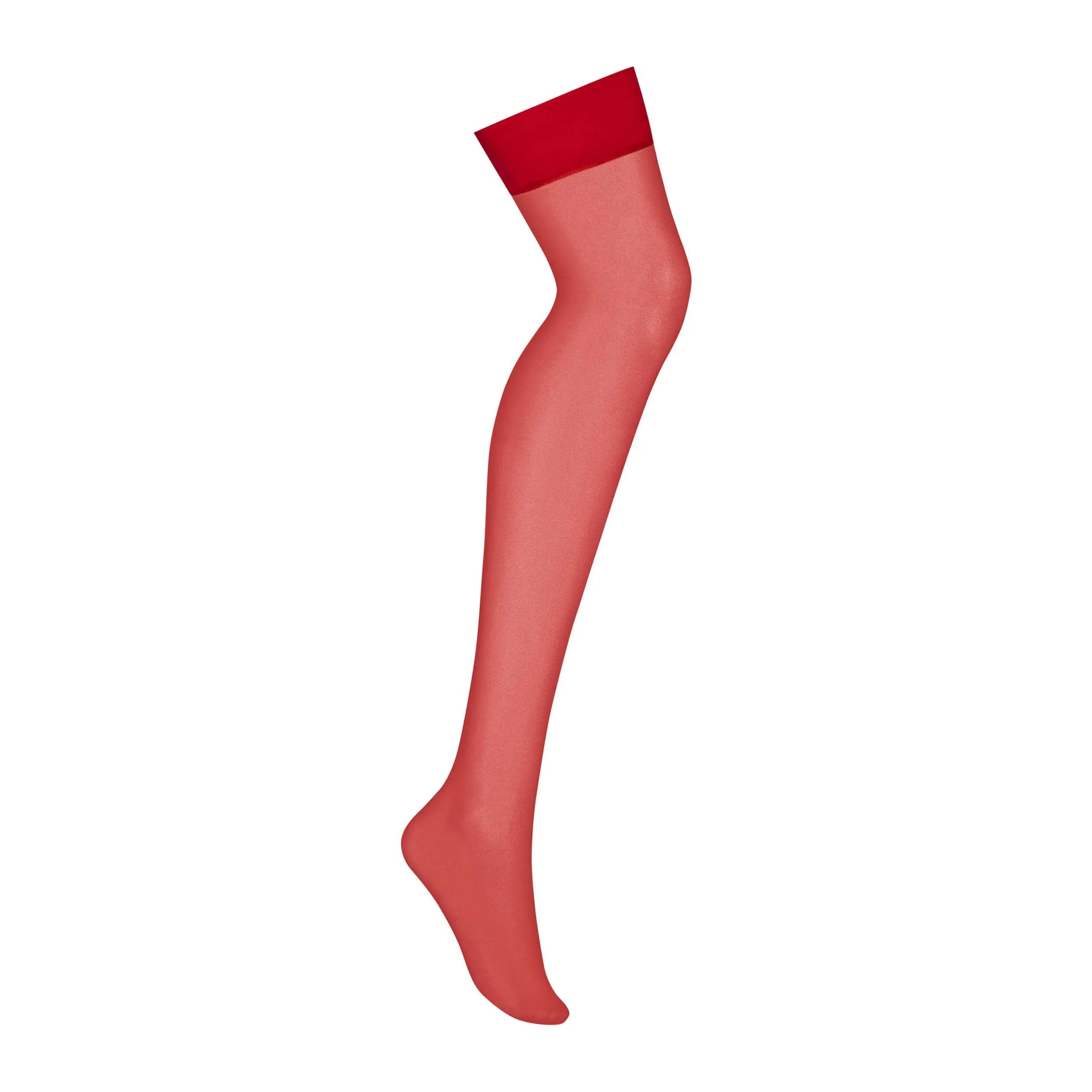 Bas rouge élastique sans dentelle, nylon élasthanne, extensible, silhouette élégante, confort optimal, allure séduisante.