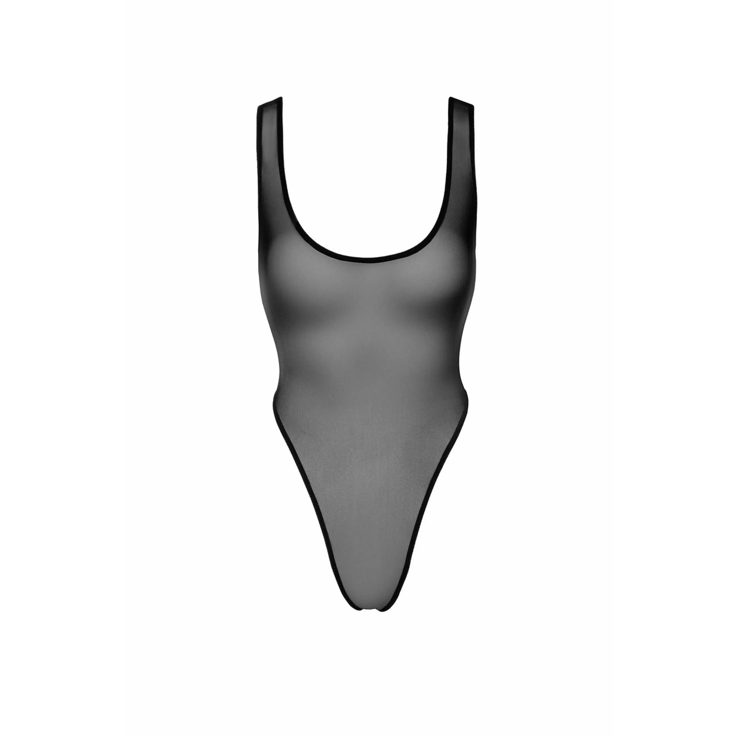 Body tulle noir transparent taille haute, coupe flatteuse, design élégant et sophistiqué, lingerie polyvalente.