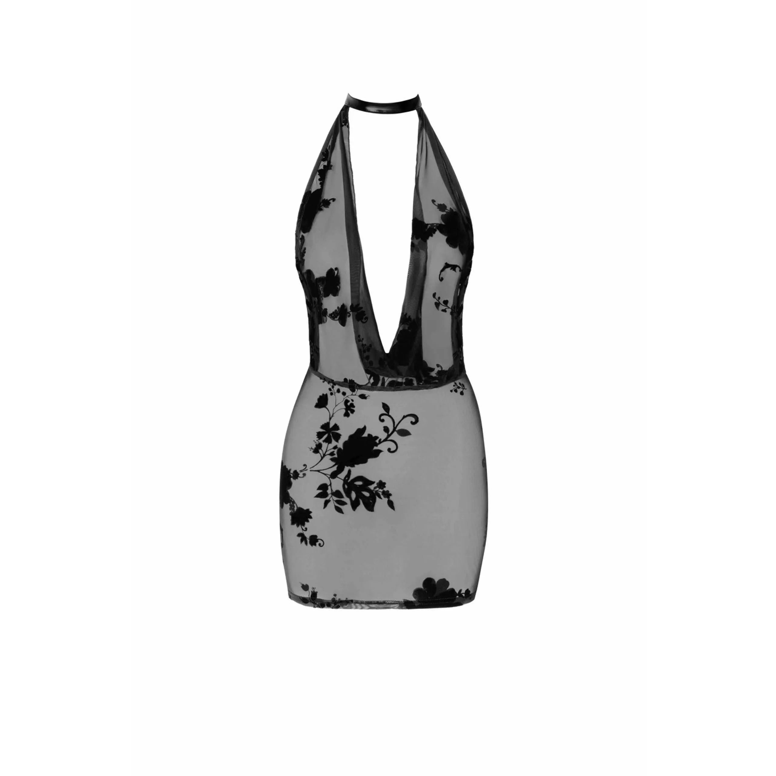 mini robe maille florale velours dos nu cordon perles encolure licou moulante sexy raffinée glamour sophistiquée noire tailles multiples qualité