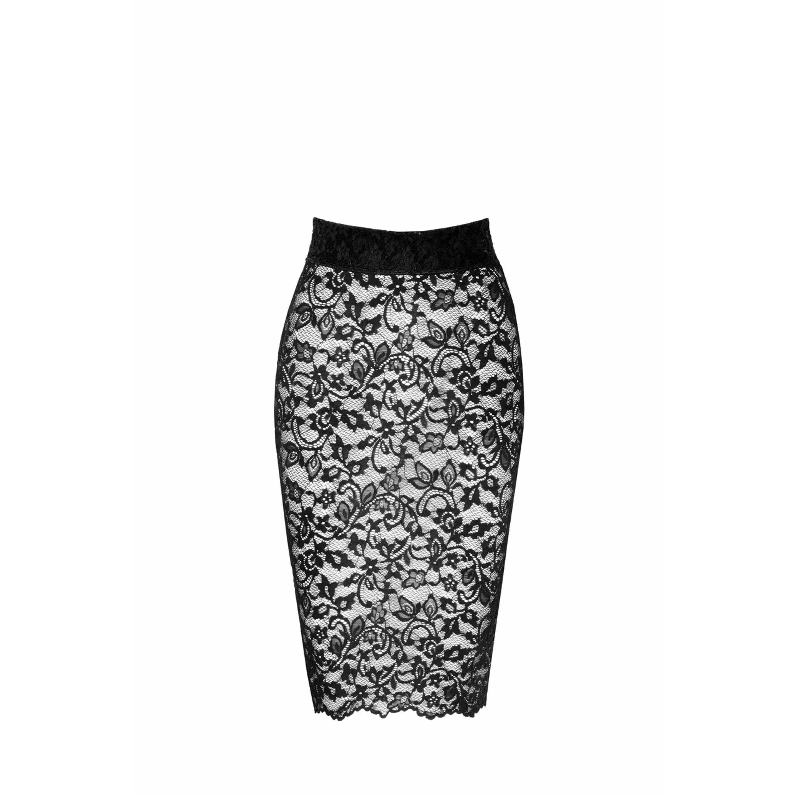jupe midi dentelle florale dos lacé ajustable noir translucide luxueuse élégance romantique soirée cocktail gala silhouette flatteuse couture