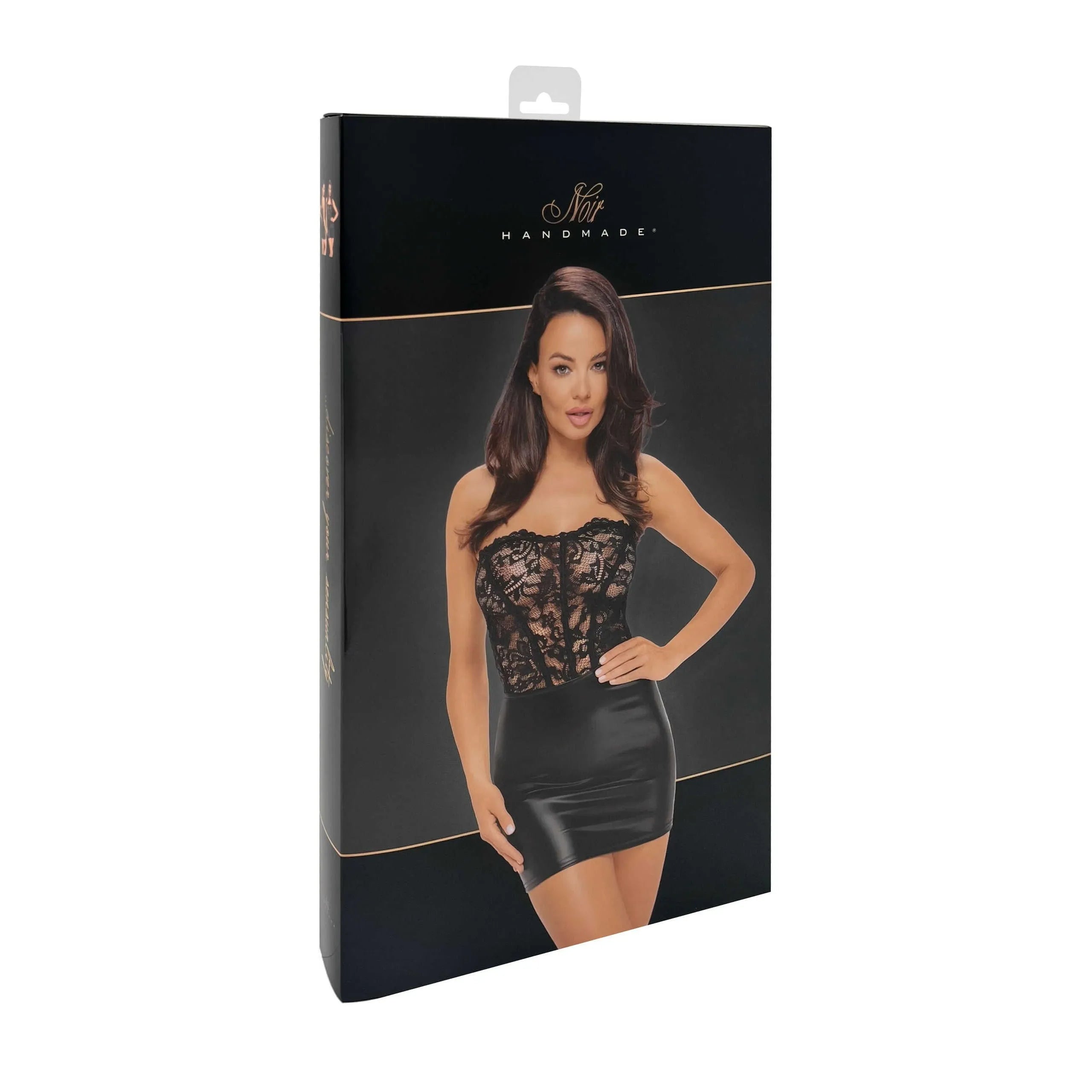 mini robe dentelle effet mouillé corseté lacé dos ajustable noire sculptante cintrée taille modulable soirée chic sensualité raffinée moderne