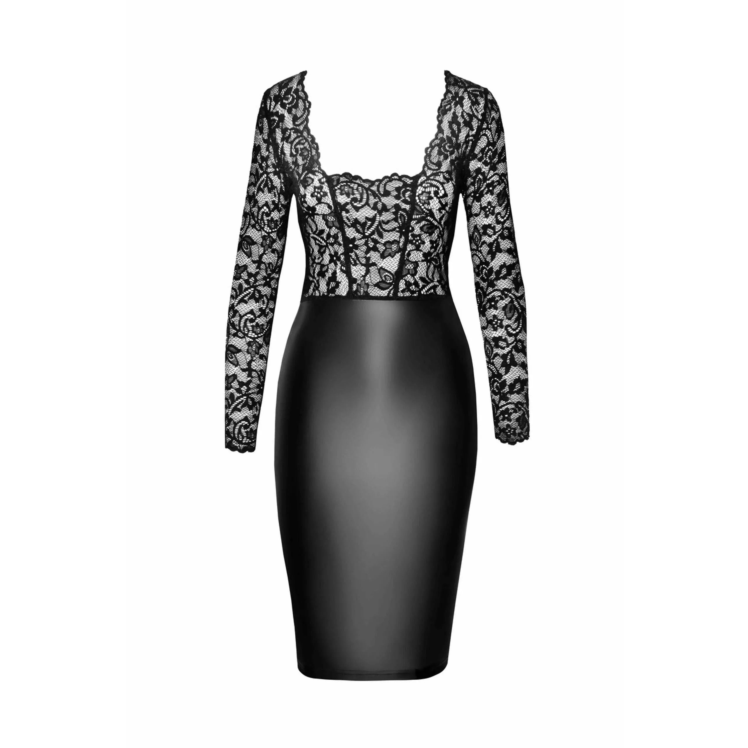 Robe midi dentelle élastique wetlook transparent décolleté mystérieux femme élégante