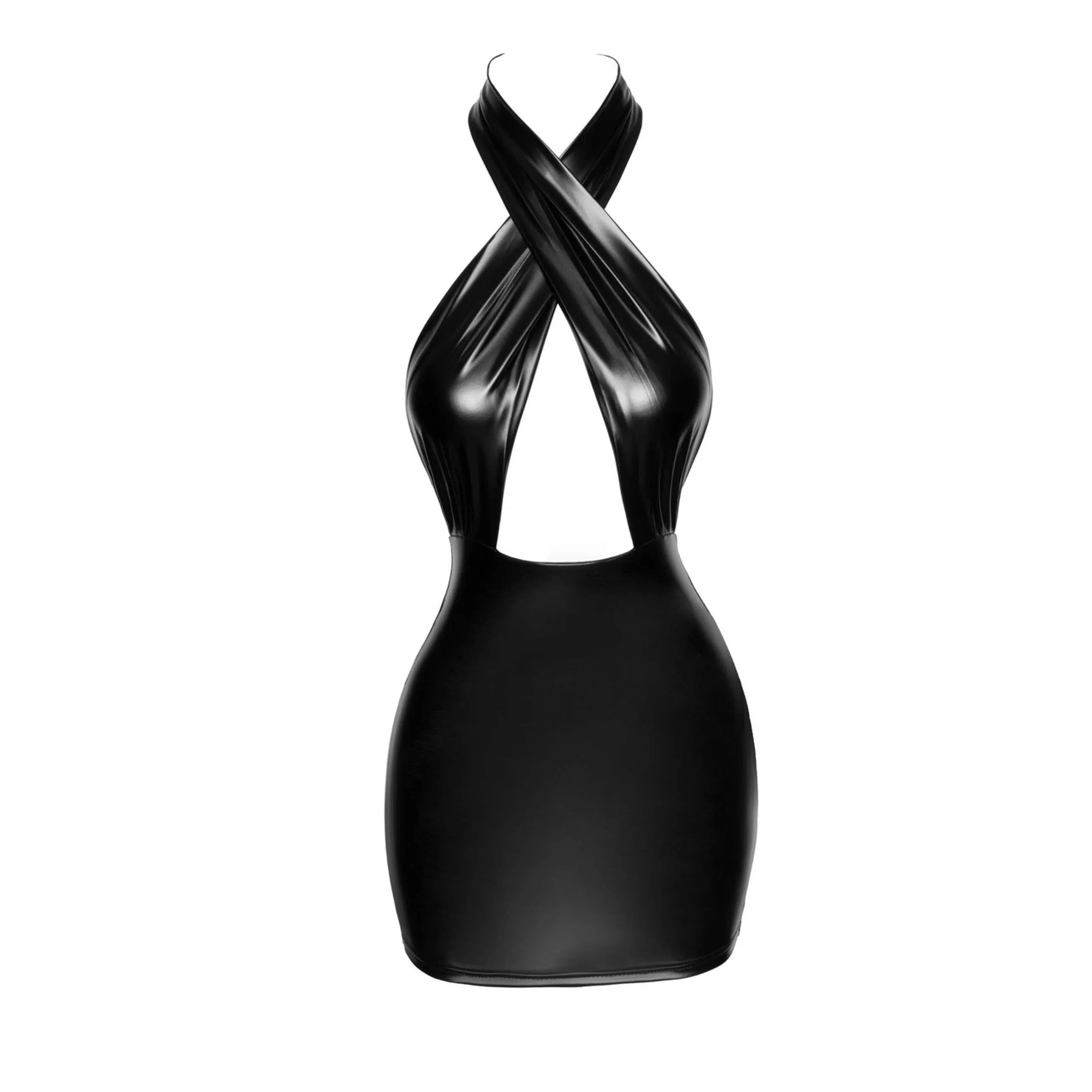 mini robe dos nu encolure enveloppante effet seconde peau élastique moulante brillante confortable sexy chic glamour