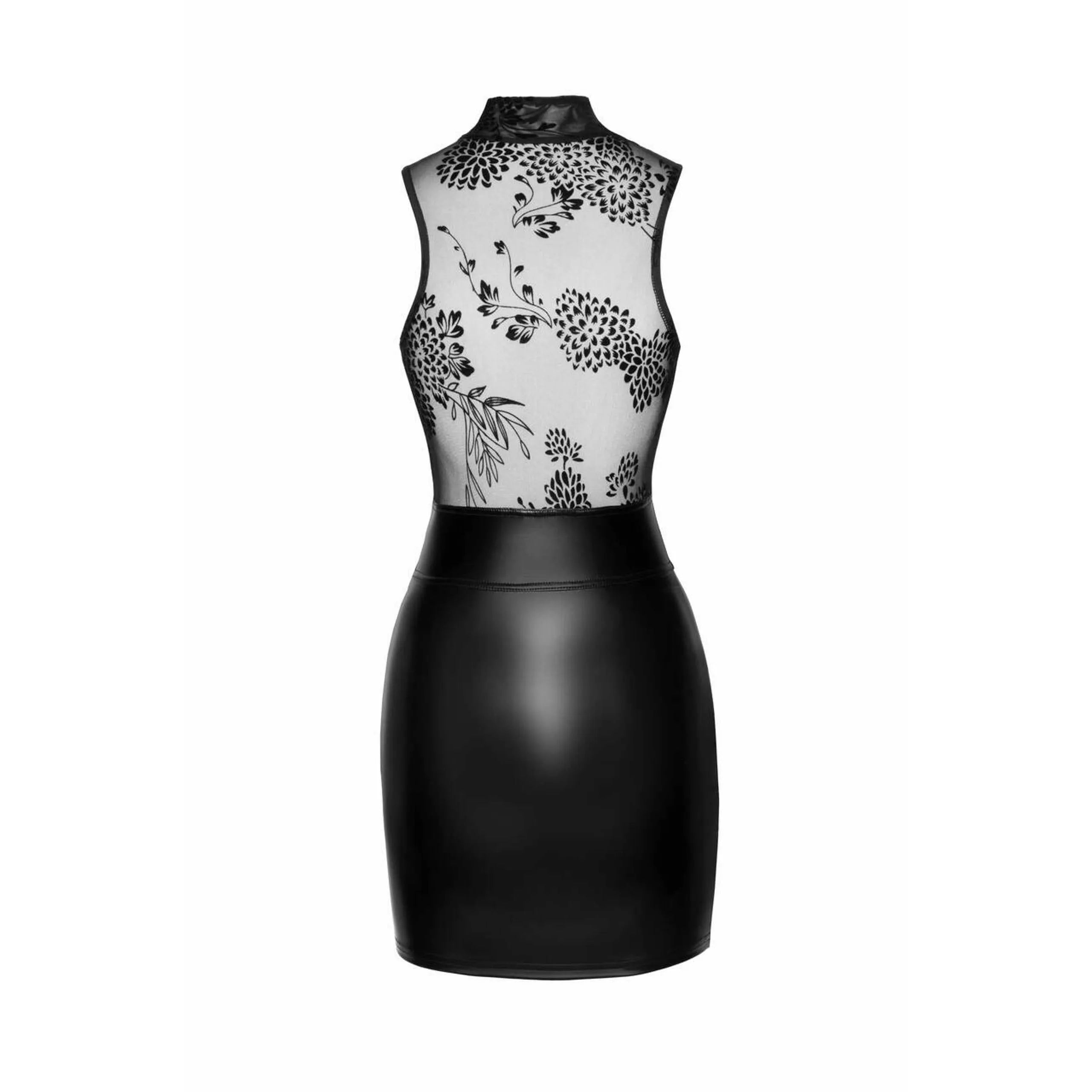 Robe courte élégante en powerwetlook col plongeant tulle motif