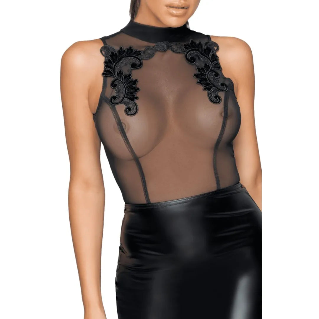 Mini robe sans manches broderies tulle brillant extensible fente dos noir moulante courte soirée chic sexy raffinée