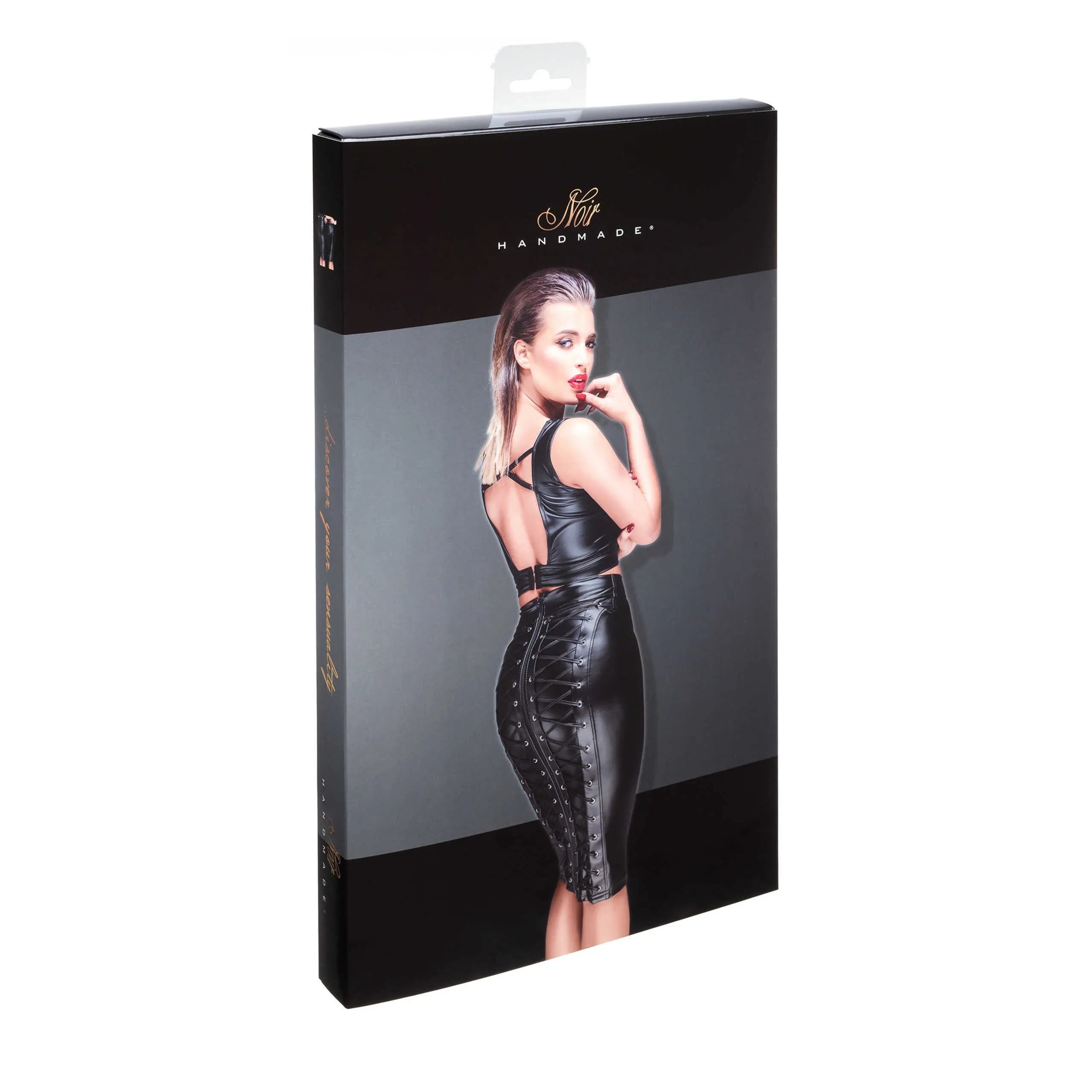 jupe crayon taille haute ajustée effet brillant similicuir extensible fermeture éclair arrière laçage décoratif noir élégant sexy confortable tailles