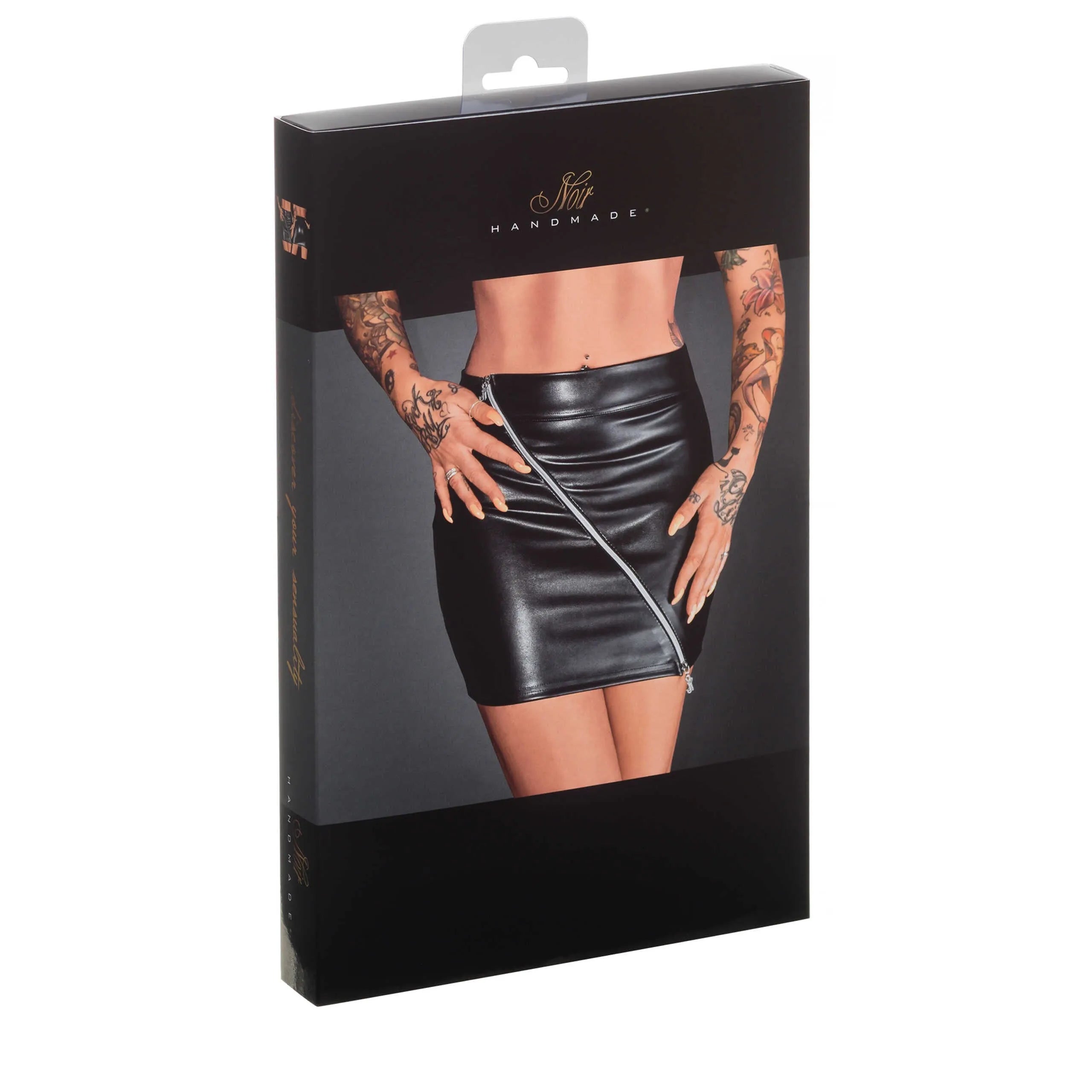 minijupe sexy faux cuir écologique fermeture éclair argentée double sens ajustable courte moulante élégante confortable noire urbaine soirée glamour