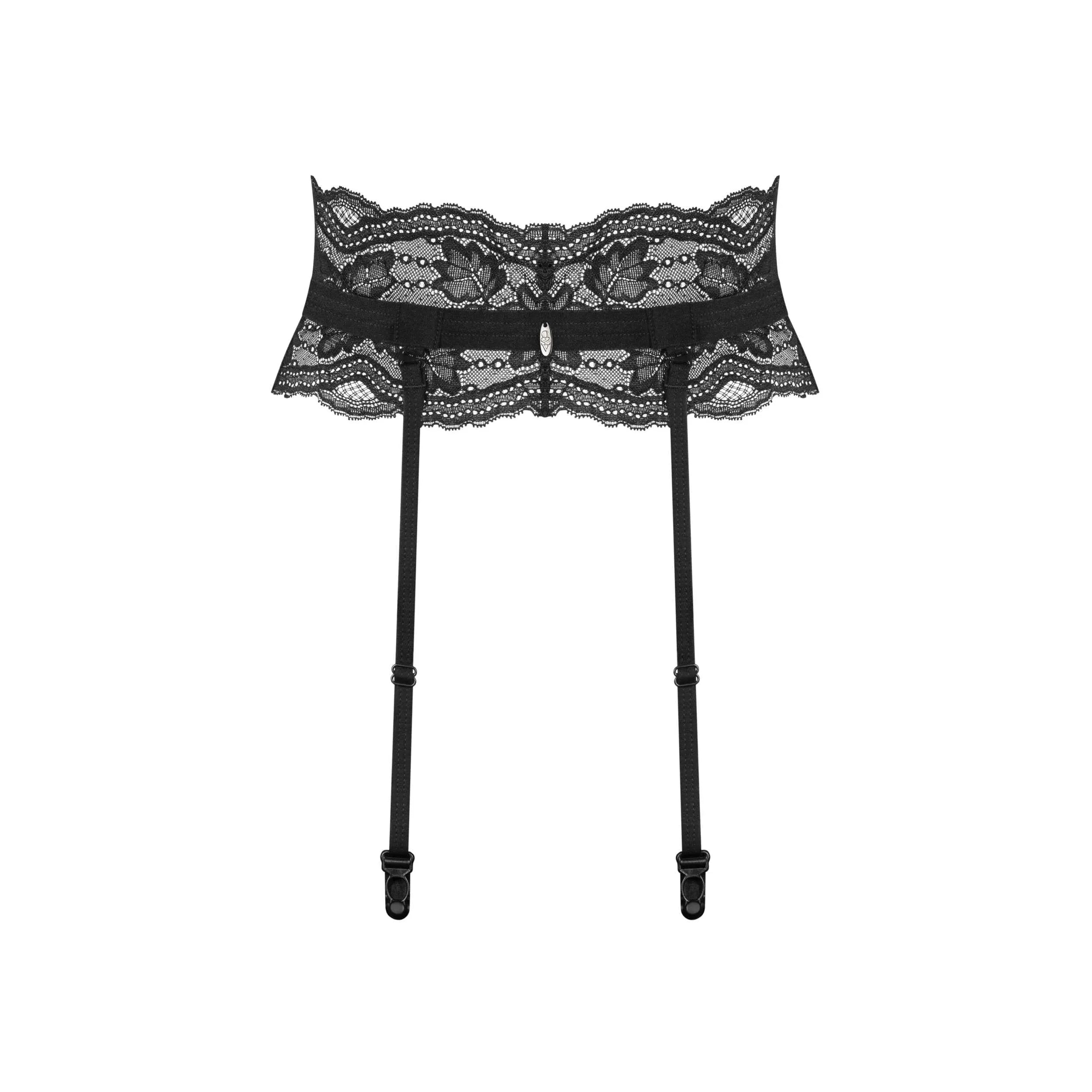 portejarretelles dentelle noire florale ajustable confortable luxe élégant sophistiqué féminin séduisant silhouette maintien extensible douceur raffiné pendentif argent hypoallergénique