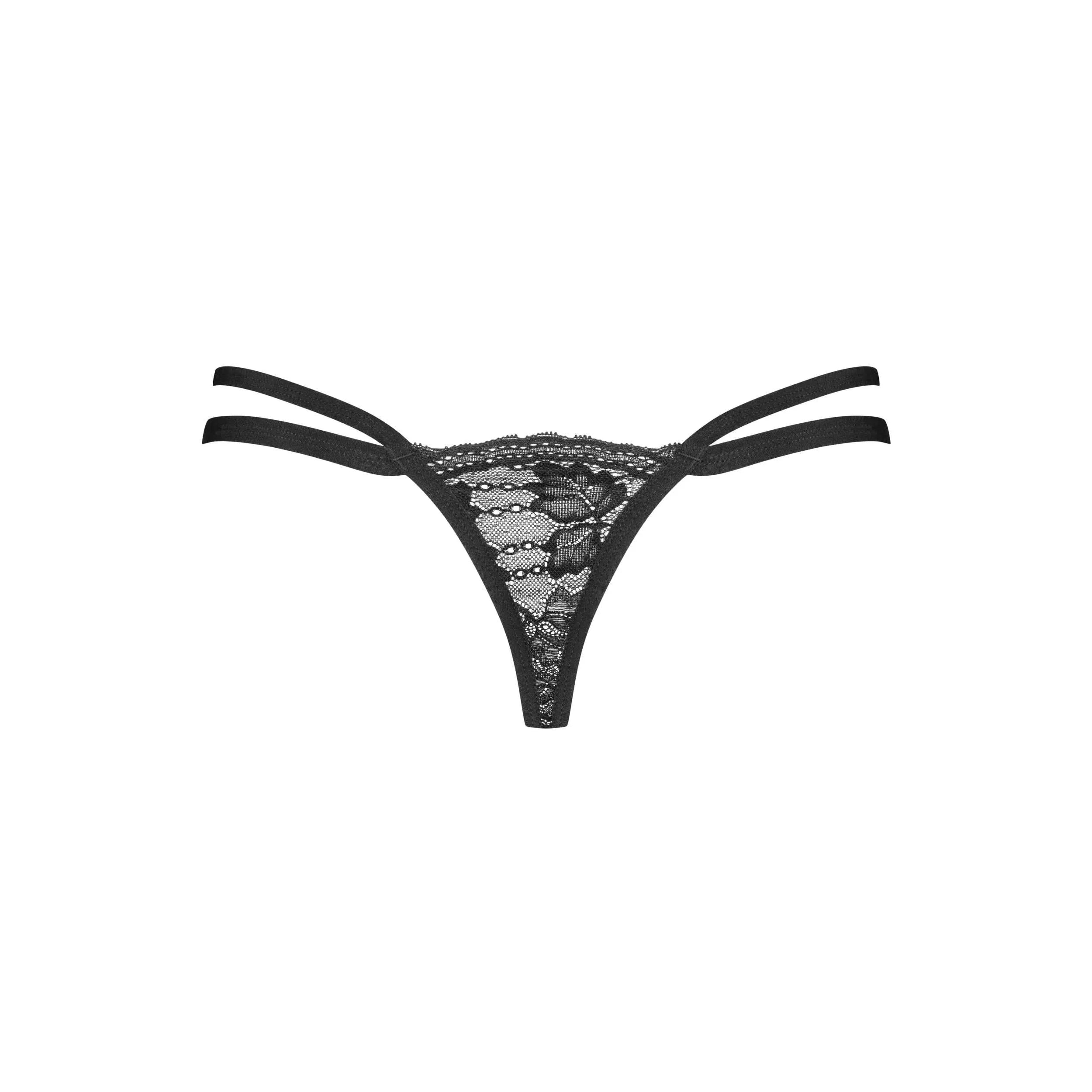 Nutris string dentelle noire élégant séduisant confortable élastique polyamide élasthanne pendentif métal antiallergique sans nickel doubles bretelles maintien luxe
