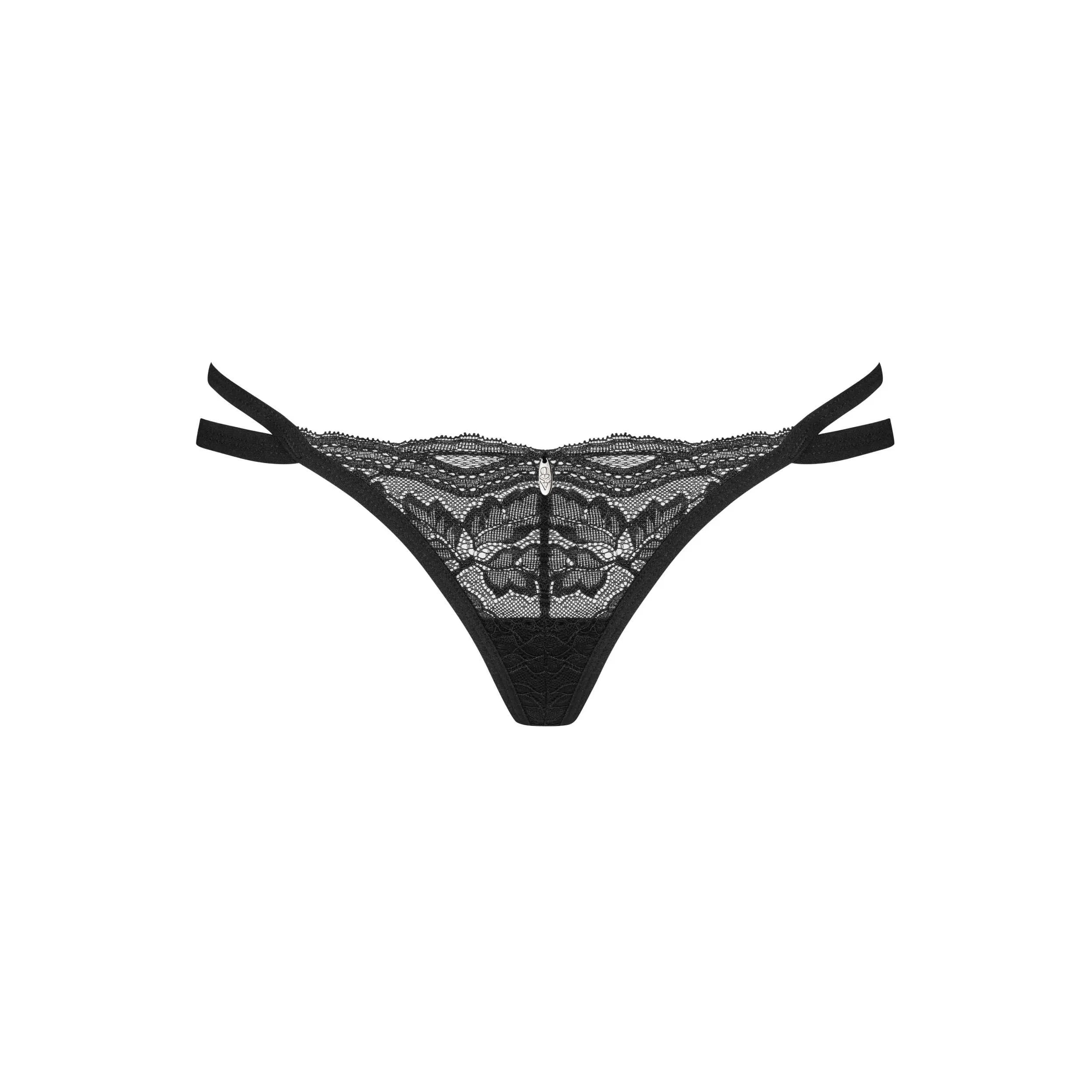 Nutris string dentelle noire élégant séduisant confortable élastique polyamide élasthanne pendentif métal antiallergique sans nickel doubles bretelles maintien luxe