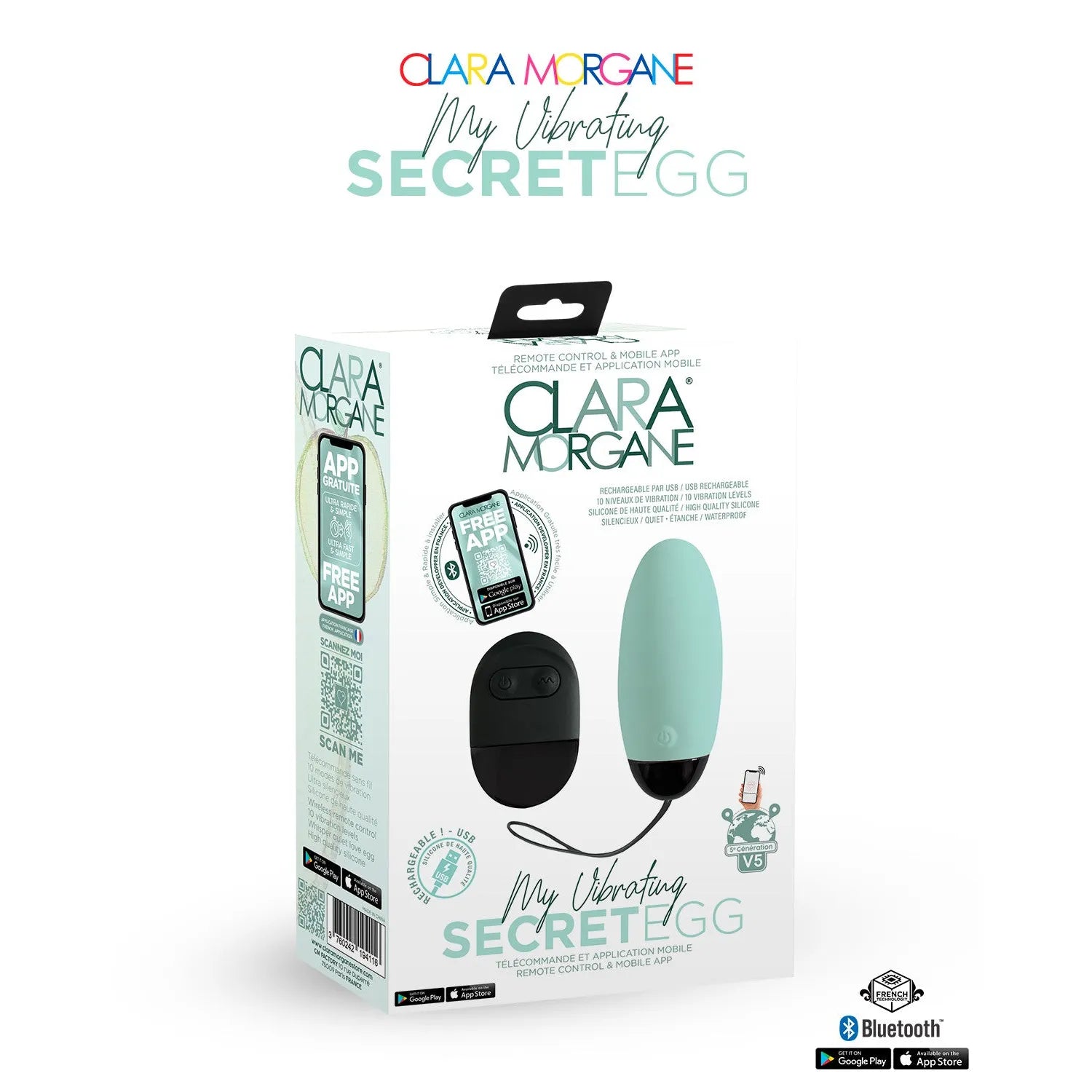 Oeuf vibrant connecté Bluetooth My Vibrating Secret Egg silicone médical hypoallergénique rechargeable_USB télécommande bleu clair femme couple plaisir intime
