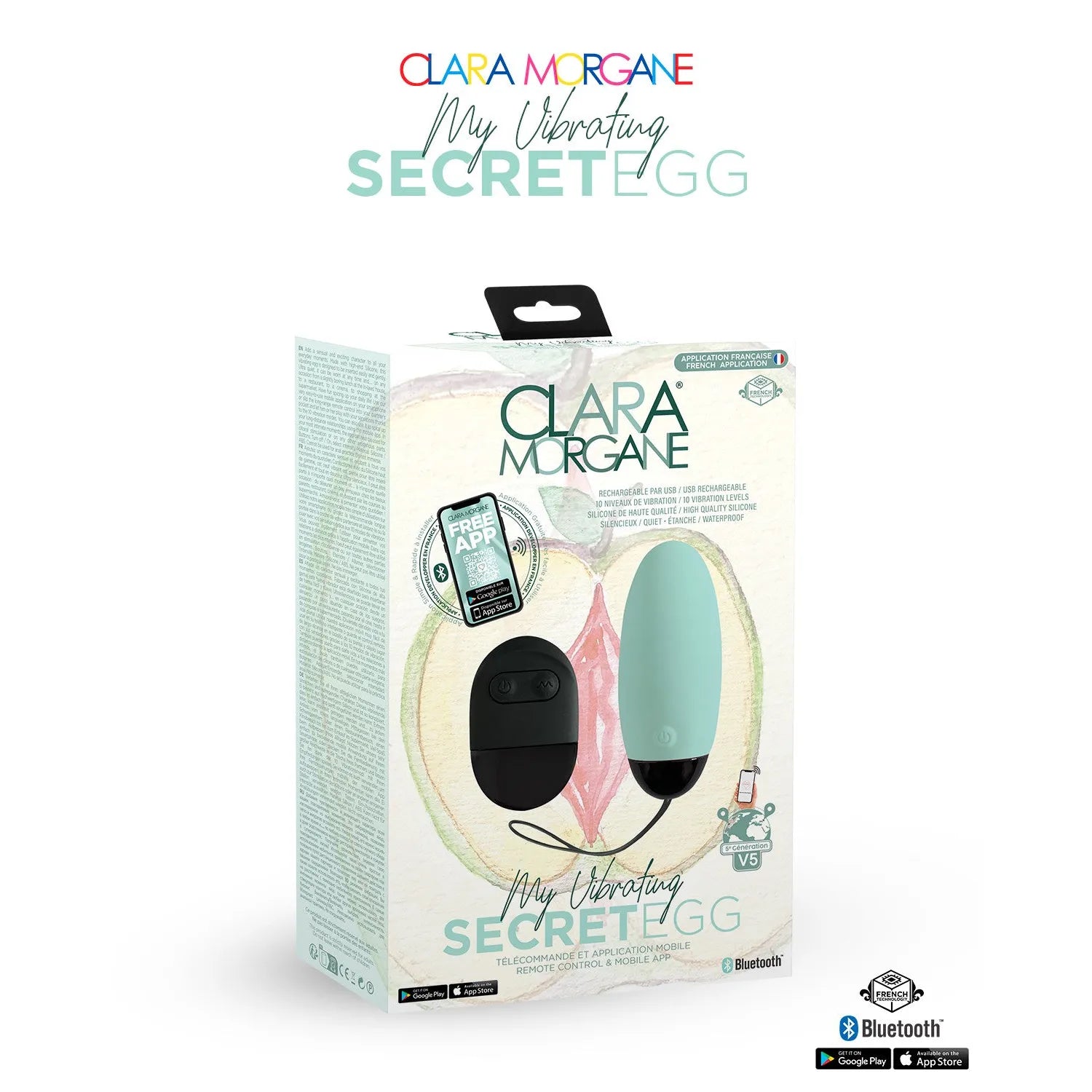 Oeuf vibrant connecté Bluetooth My Vibrating Secret Egg silicone médical hypoallergénique rechargeable_USB télécommande bleu clair femme couple plaisir intime