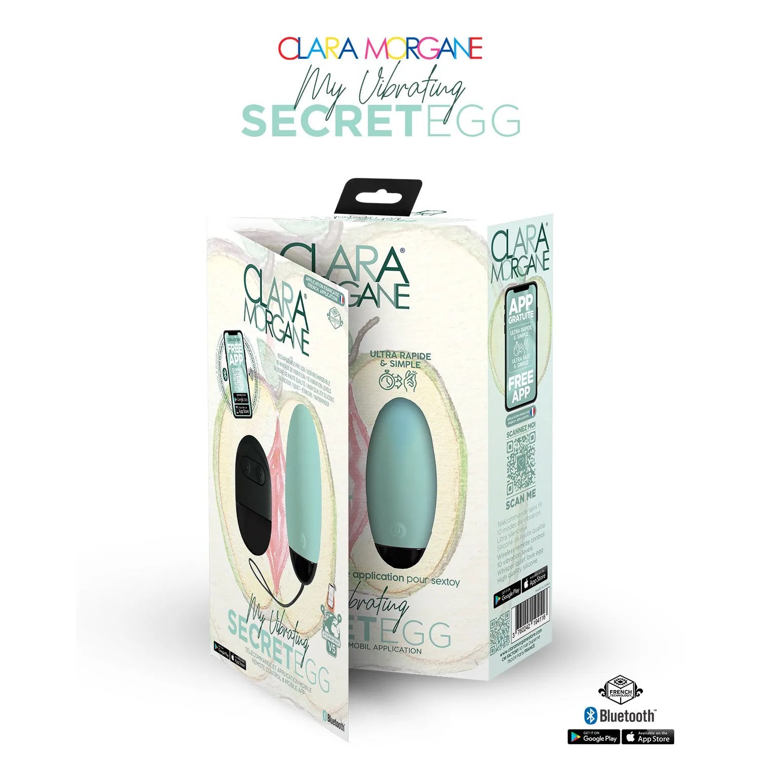 Oeuf vibrant connecté Bluetooth My Vibrating Secret Egg silicone médical hypoallergénique rechargeable_USB télécommande bleu clair femme couple plaisir intime