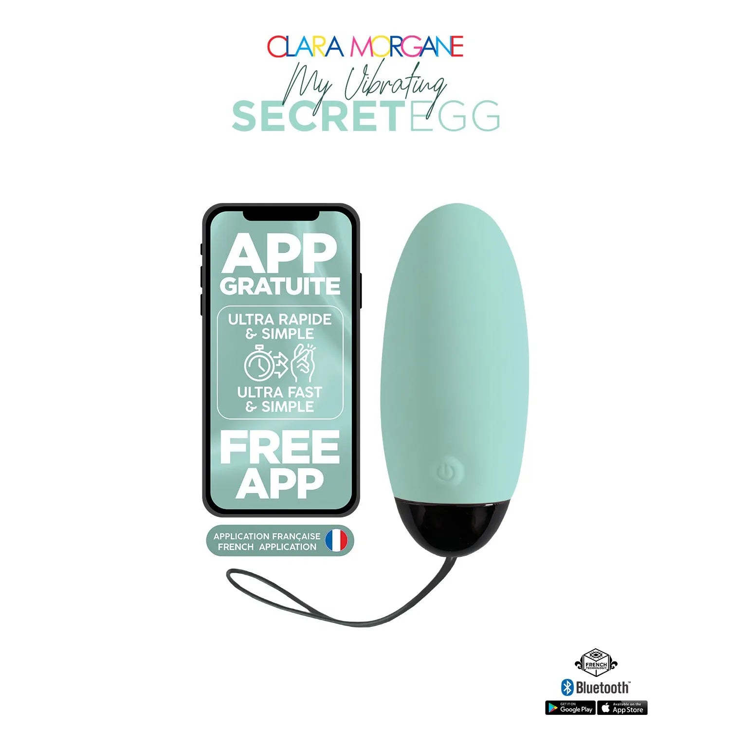 Oeuf vibrant connecté Bluetooth My Vibrating Secret Egg silicone médical hypoallergénique rechargeable_USB télécommande bleu clair femme couple plaisir intime