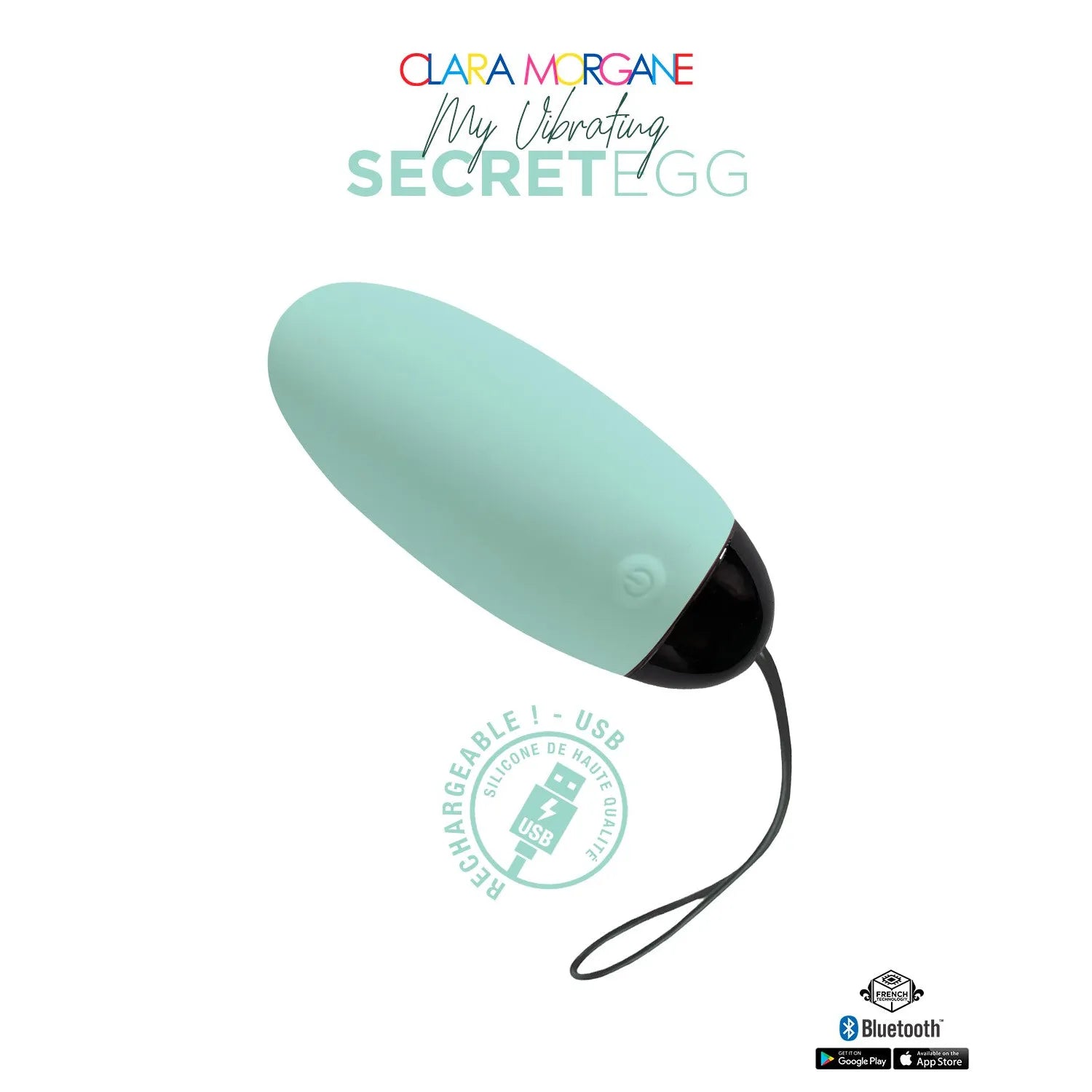Oeuf vibrant connecté Bluetooth My Vibrating Secret Egg silicone médical hypoallergénique rechargeable_USB télécommande bleu clair femme couple plaisir intime