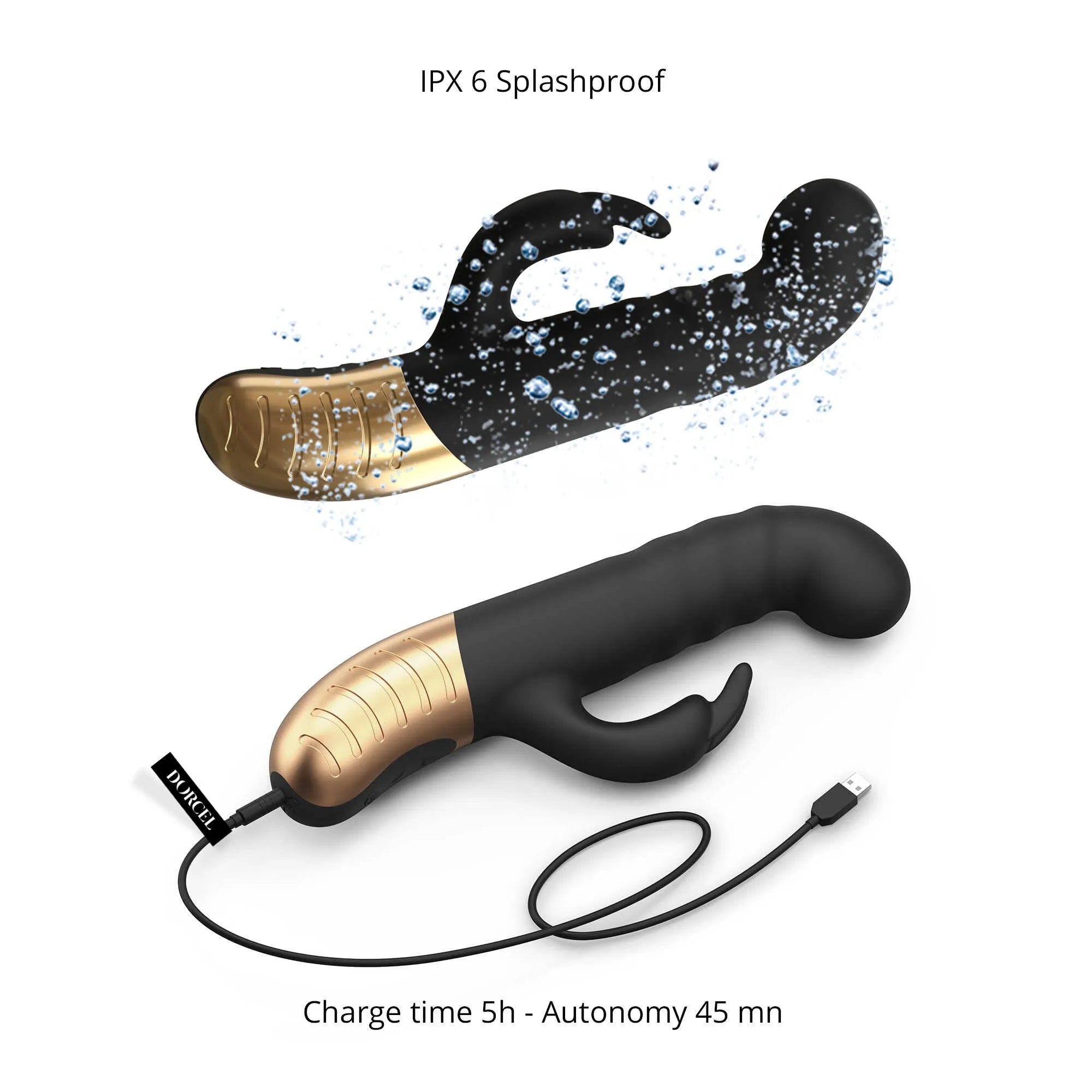 Vibromasseur noir en silicone doux, forme ergonomique, stimulation point G et clitoridienne, rechargeable USB, 7 vitesses.