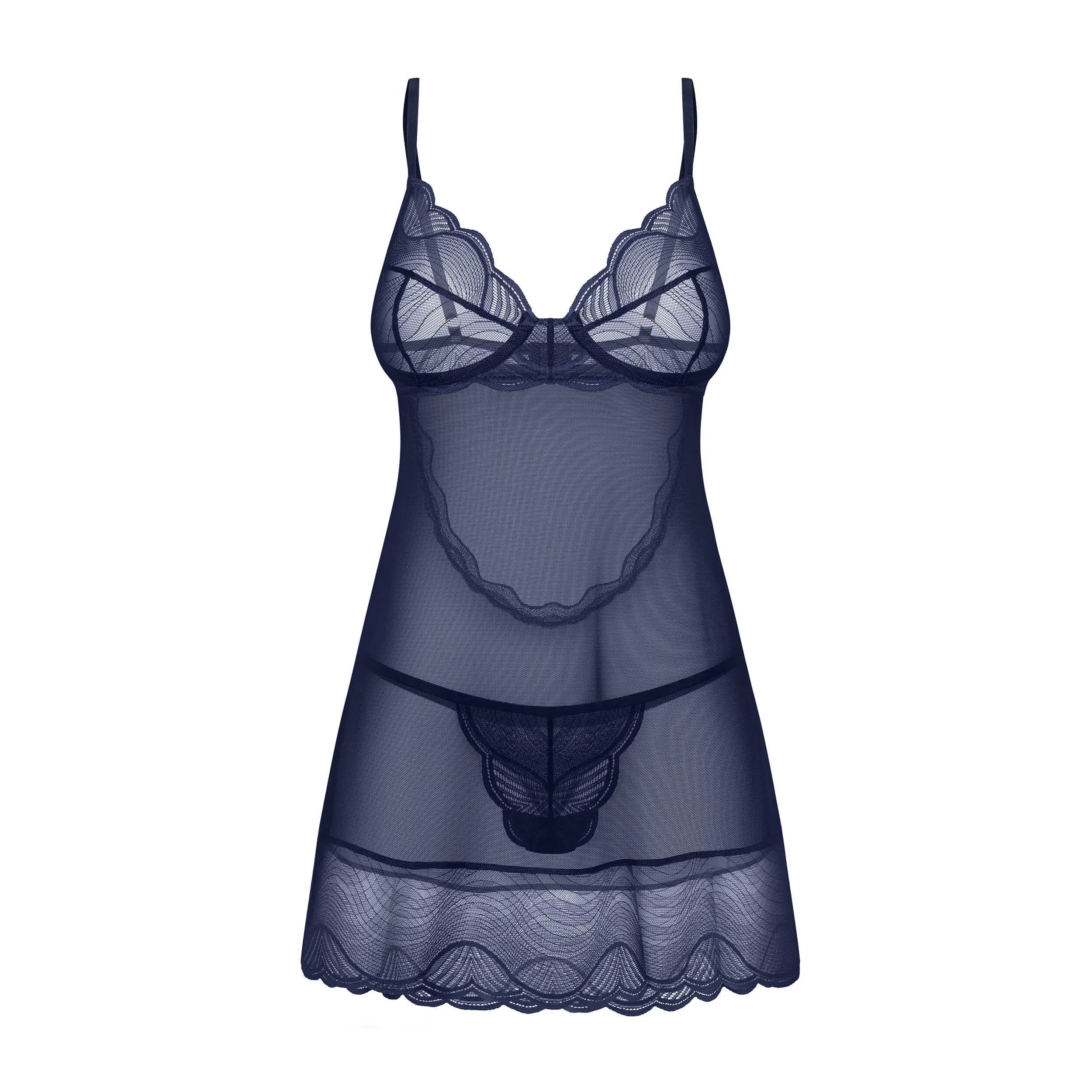 nuisette string bleu marine dentelle soutien armatures sangles réglables tissu doux extensible élégante sexy légère durable qualité supérieure