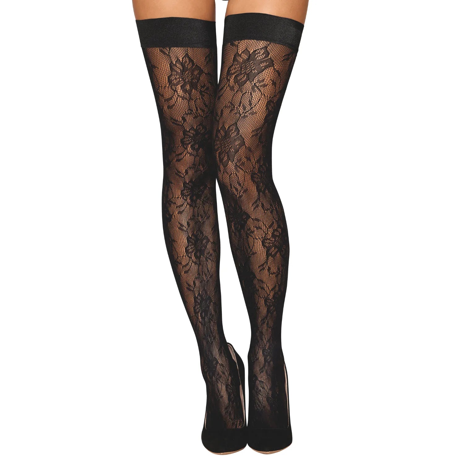 bas autofixants noirs fantaisie jarretière élastique bande silicone maintien sécurisé confortable élégant nylon élasthanne taille unique soirée bureau